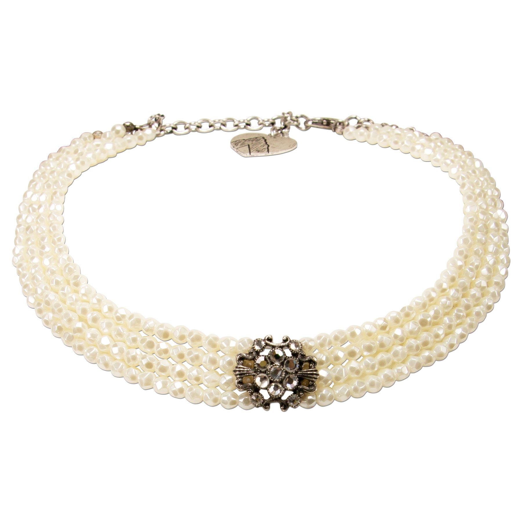 Alpenflüstern Collier Trachten-Perlen-Kropfkette Amalia (creme-weiß), - nostalgische Trachtenkette, eleganter Damen-Trachtenschmuck, Dirndlk