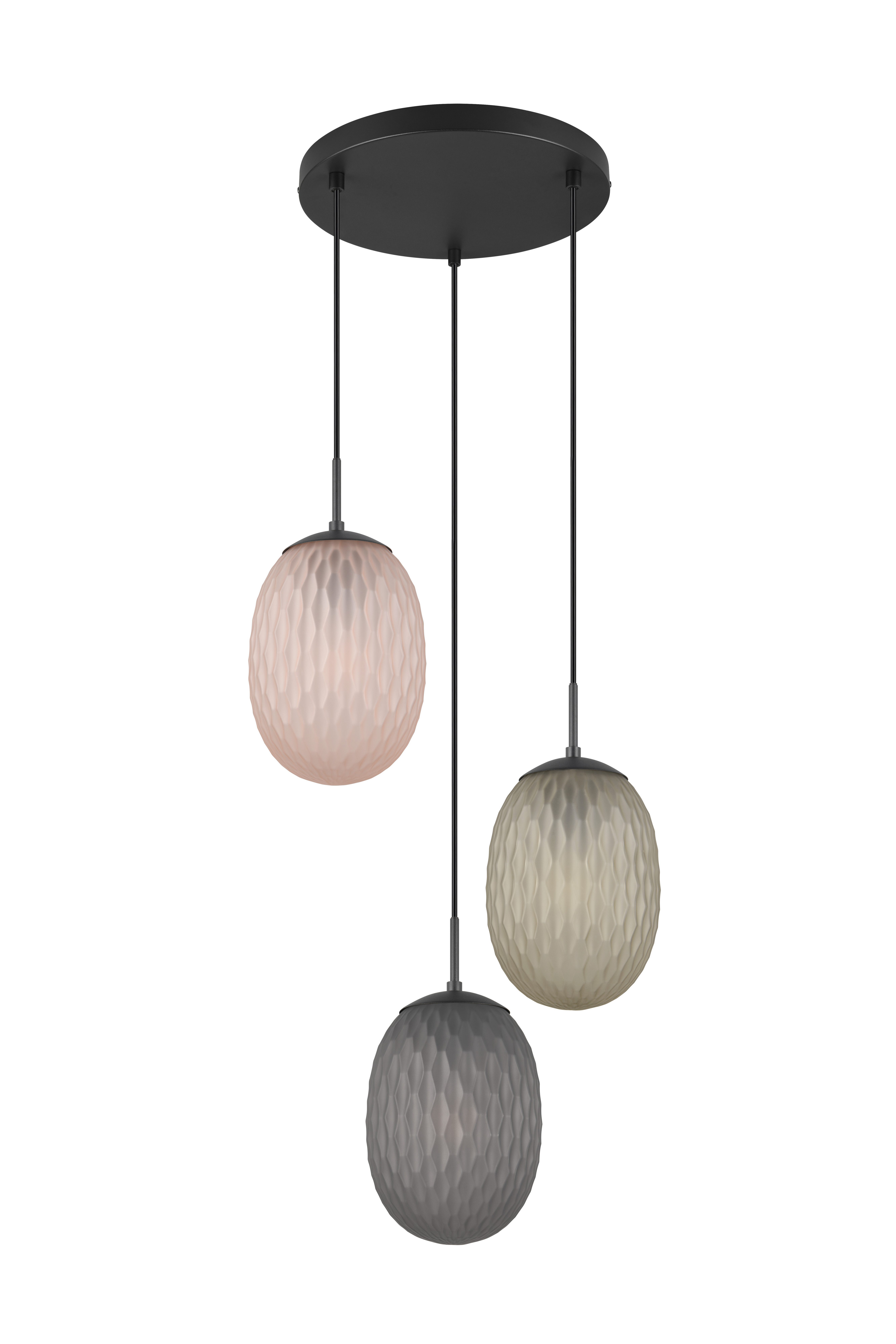 TRIO Leuchten Pendelleuchte FACETTE, Hängeleuchte mit facettiertem Glasschirm in rauchgrau Ø 18cm, Leuchtmittel wechselbar, warmweiß - kaltweiß, exkl. Leuchtmittel E27 max 25W, Höhe einstellbar max 150cm