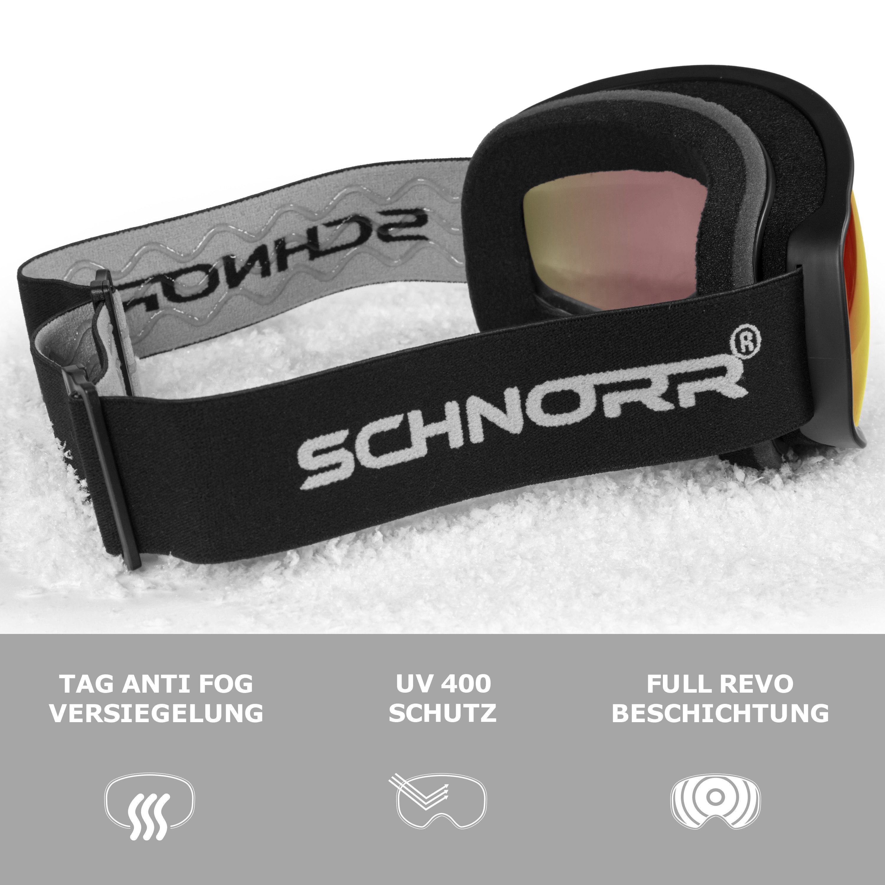 SCHNORR Sportbrille Kinder Skibrille Kidsi Go Rot S2, Full REVO verspiegelt, Anti-Fog, UV, (1-St), Verspiegelte Full REVO-Beschichtung Rot (S2)
