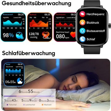 KALINCO mit Bildschirm teilen, Fitnesstracker mit Blutdruckmessung Smartwatch (1,69 Zoll, Android iOS), Herzfrequenz/Schlafmonitor110+Sportmodi Schrittzähler für Damen Herren