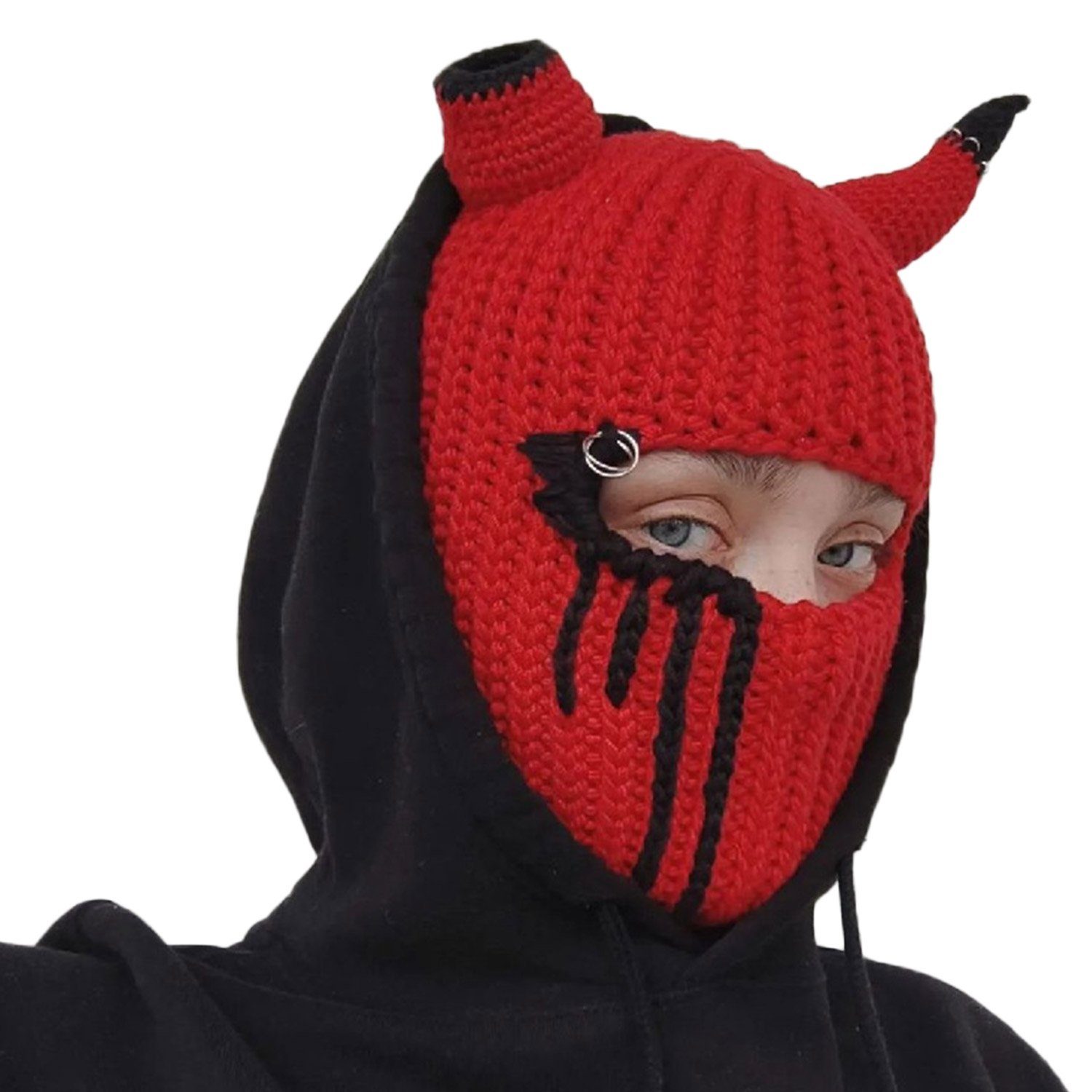 MAGICSHE Beanie Vollständige Gesichtswärme Sturmhauben Strickmütze  Interessante Cowhorn Strickmütze