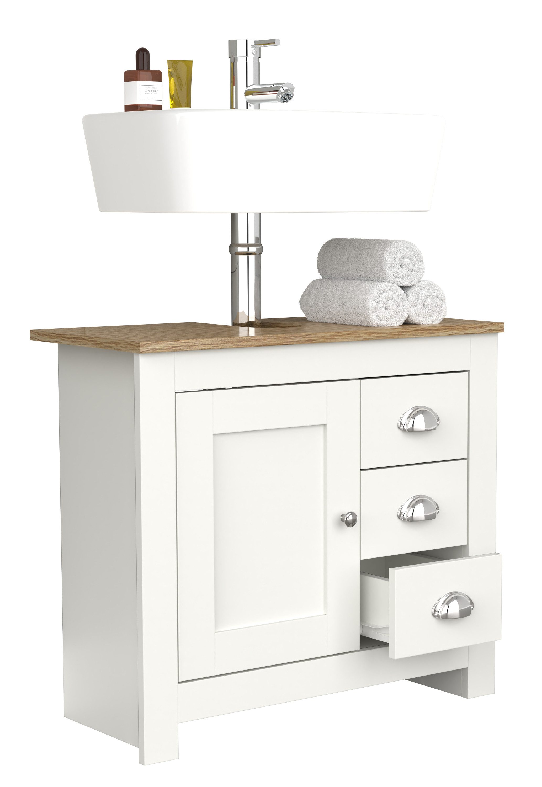 VCM Waschbeckenunterschrank Holz Badmöbel Badunterschrank Schublade Balusa L