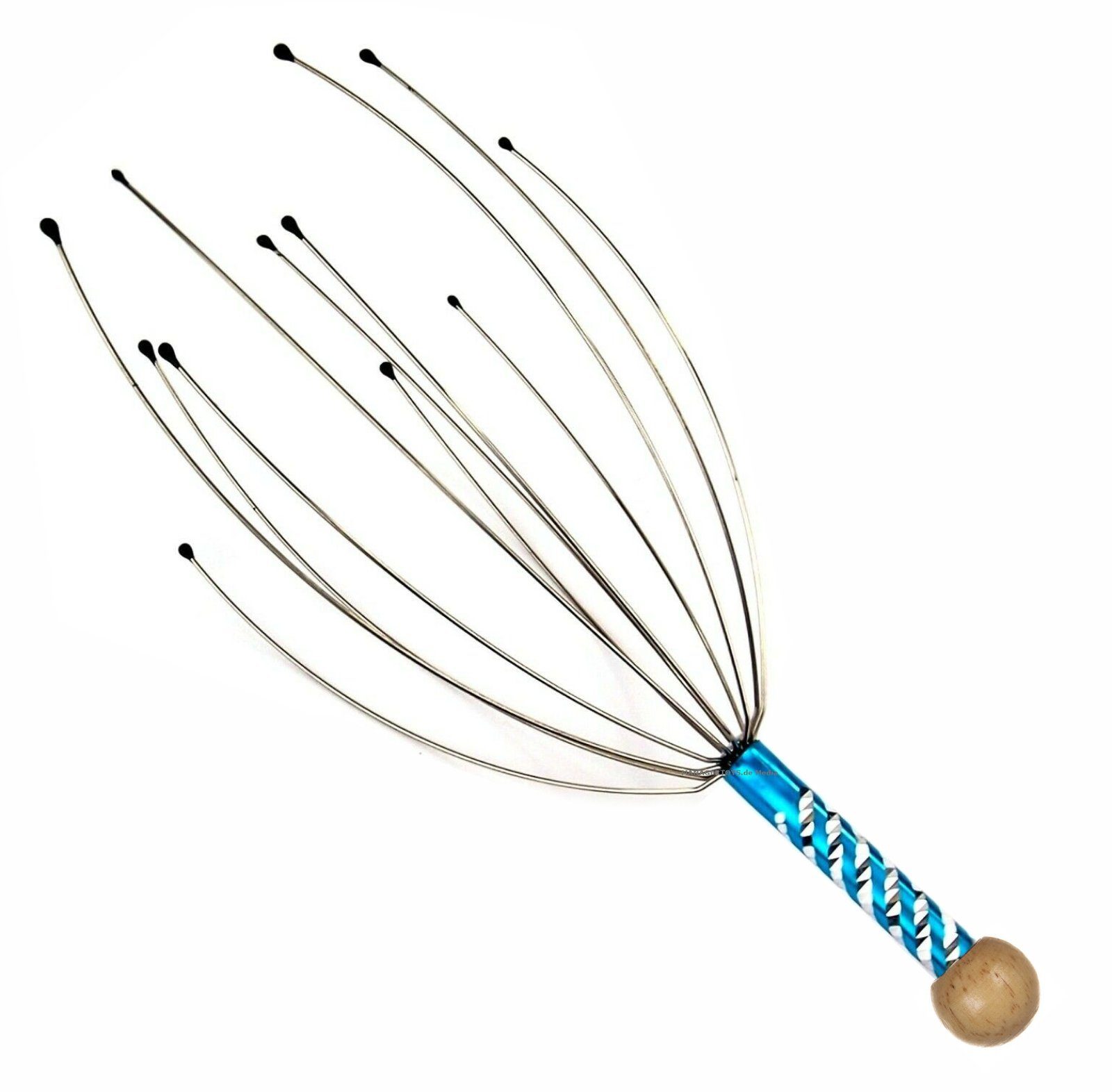 TROPPA Massagegerät Relax Metall Kopfmassage Kopfkrauler Spinne Holzknauf Griff türkis