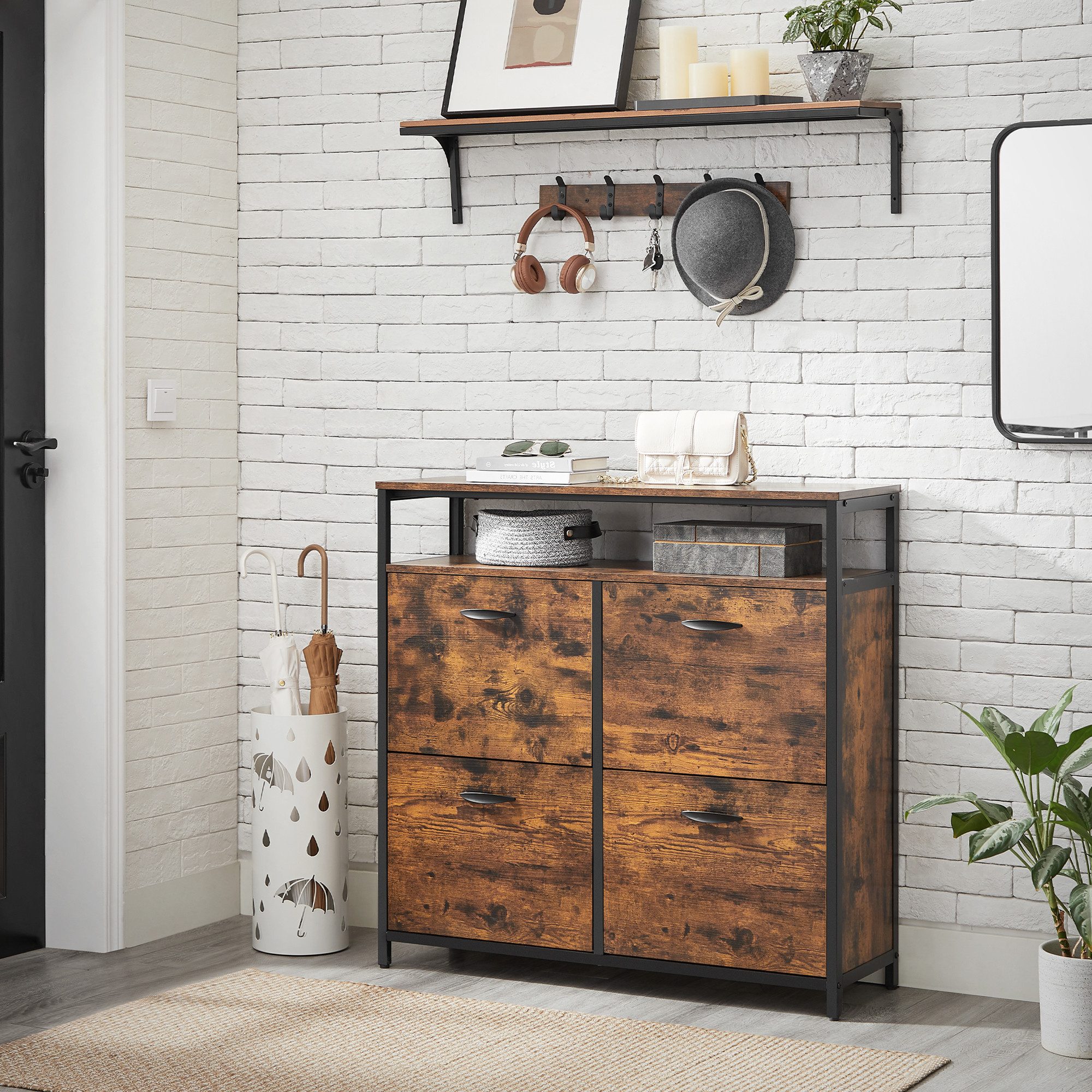 VASAGLE Schuhschrank Schuhregal mit 4 Klappen, für 12-20 Paar Schuhe günstig online kaufen