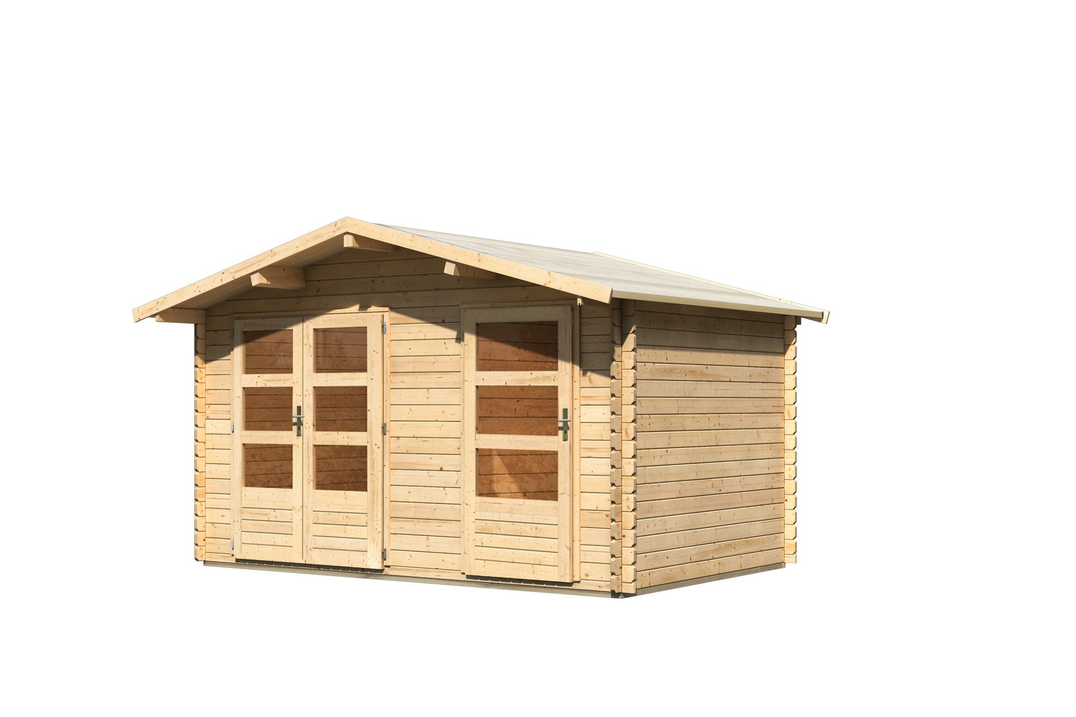 Karibu Gartenhaus Gartenhaus Blockbohlenhaus Comfort 2 natur Fußboden u. Dacheindeckung, (1 Stück), Praktische 2-Raum Lösung für eine vielfältige Nutzung