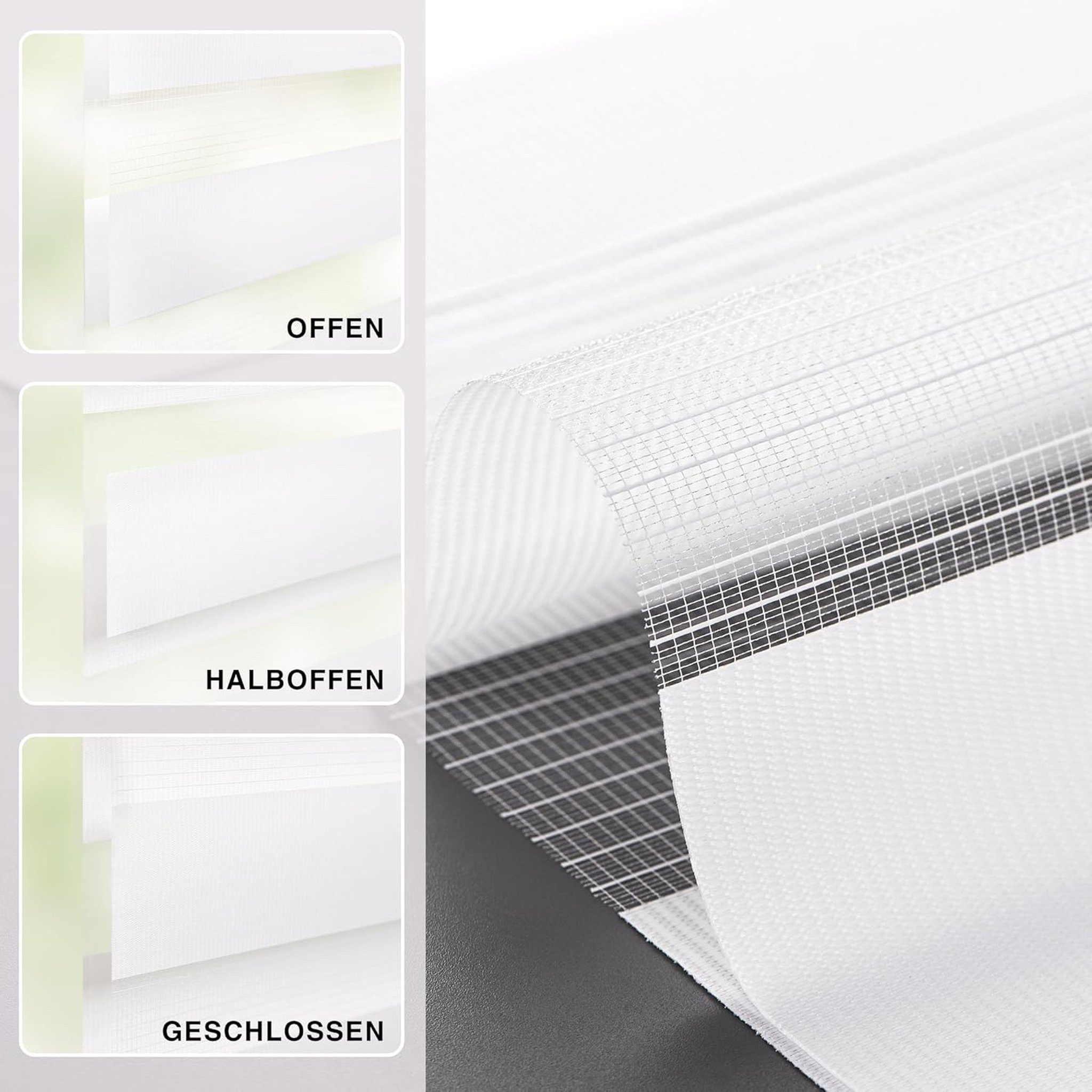 Doppelrollo Premium Klemmfix Doppelrollo / Duo Rollo, 85 x 175 cm, weiß, Victoria M., blickdicht, ohne Bohren, freihängend, Klemmfix, Klemmfix-Montage, Kurzbar – Bild 5 von 5