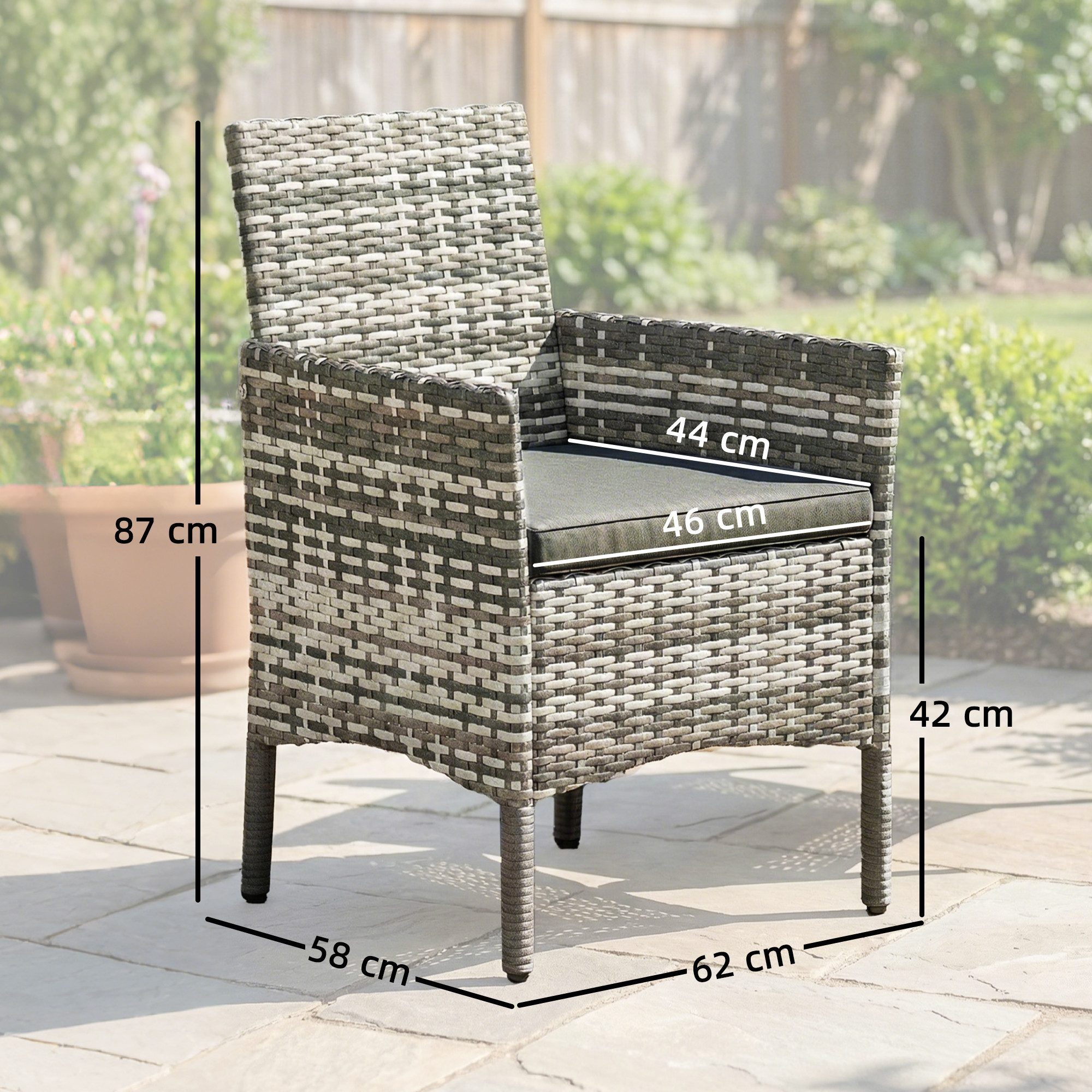Outsunny Gartenstuhl mit 2 Sessel, Abnehmbaren Kissen, Stahlrahmen (Gartenmöbel, 2 St), für Garten Balkon Terrasse Grau