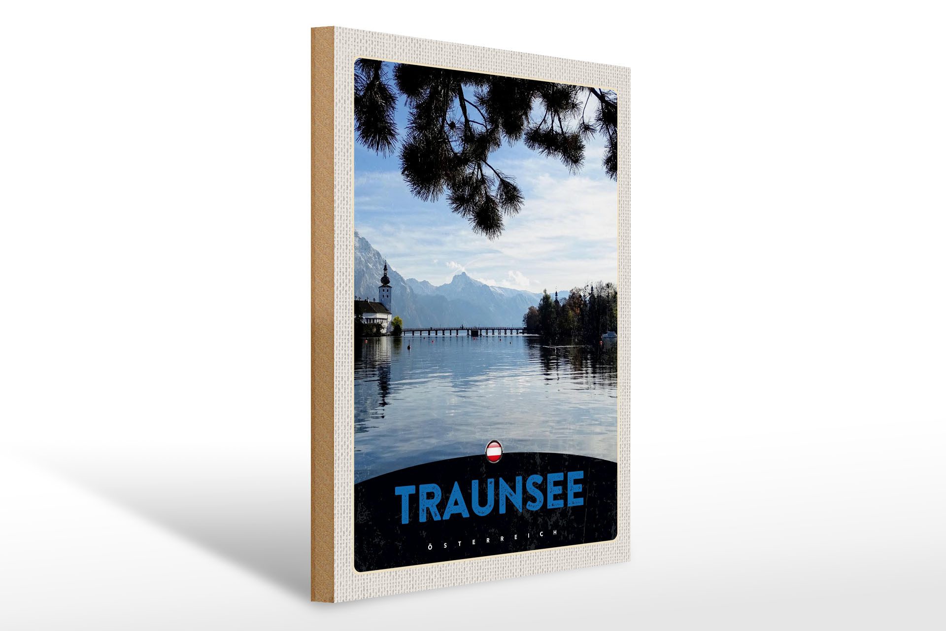 Holzbild Reise 30x40cm Traunsee Österreich Natur Gebirge