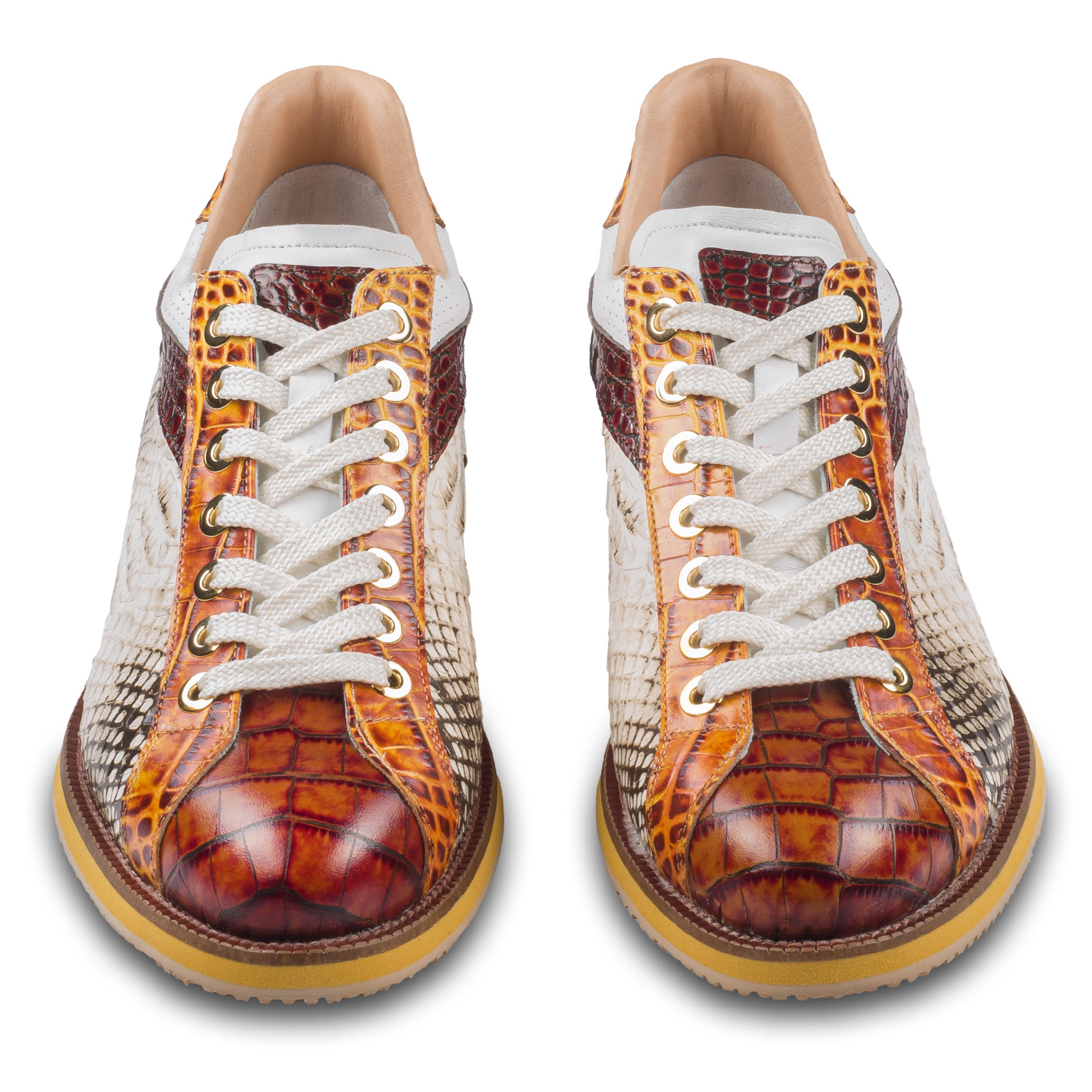 Lorenzi Lorenzi Sneaker Herren braun/weiß, Kalbsleder Reptil-/Schlangenoptik Sneaker Handgefertigt in Italien
