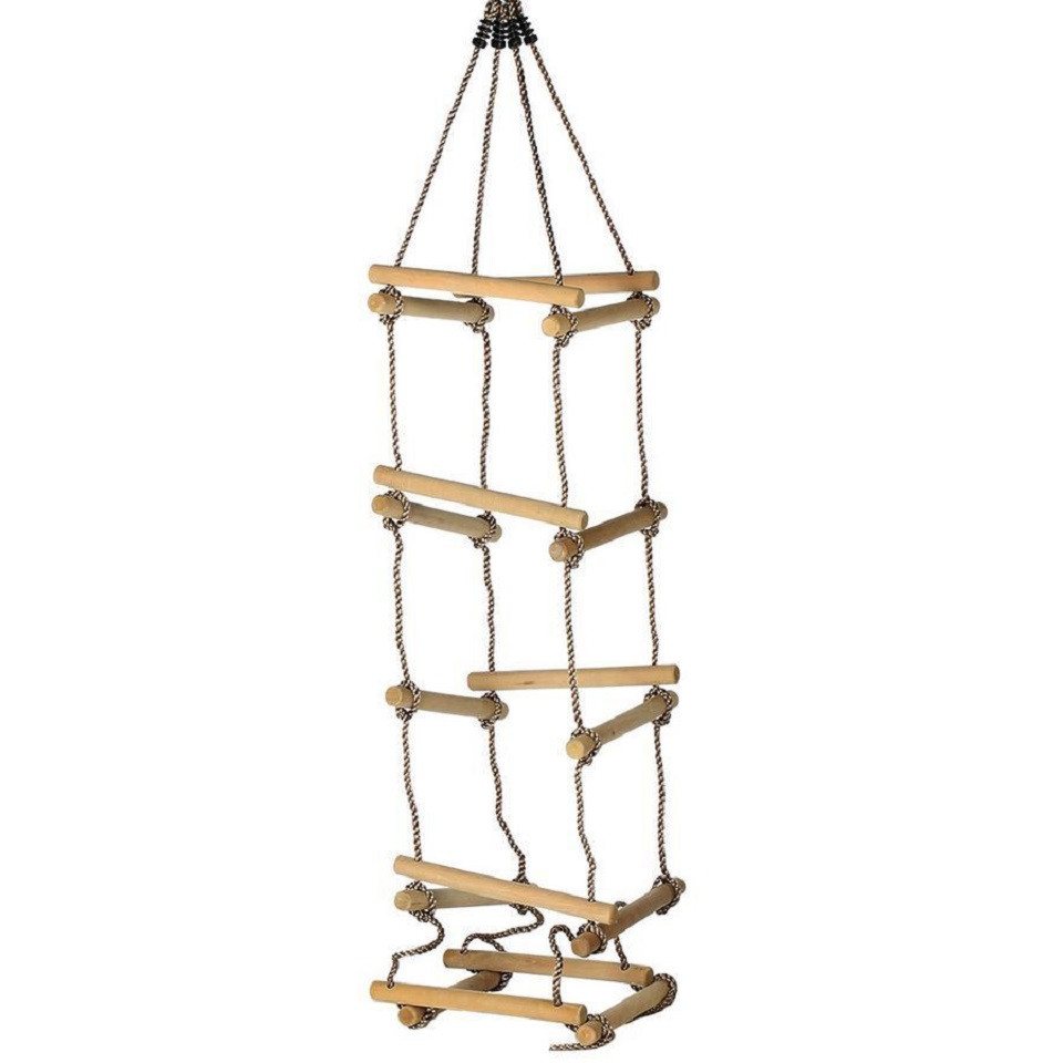 Gartenpirat Strickleiter mit 5 Ebenen 2 m mit Holzsprossen Strickleiter für Kinder