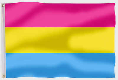 PHENO FLAGS Flagge Pansexual Pride Flagge LGBT PAN 90 x 150 cm Pansexuelle Fahne (Hissflagge für Fahnenmast), Inkl. 2 Messing Ösen