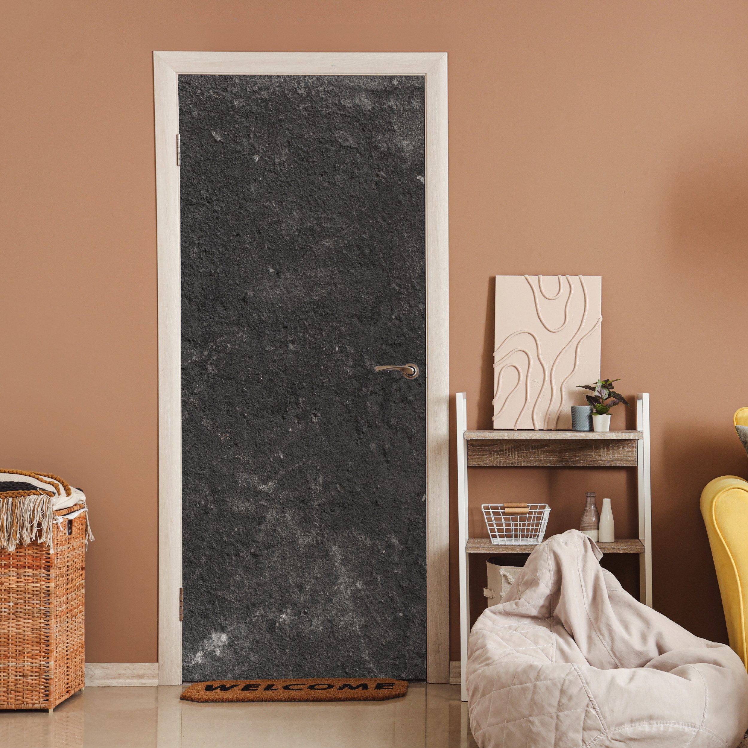 MuchoWow Türtapete Beton - Wand - Schwarz - Vintage - Industriell, Matt, bedruckt, (1 St), Selbstklebende Tapete, Folie für Möbel, 70x215 cm