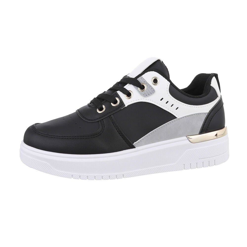 Ital-Design Damen Low-Top Freizeit Sneaker Flach Sneakers Low in Schwarz