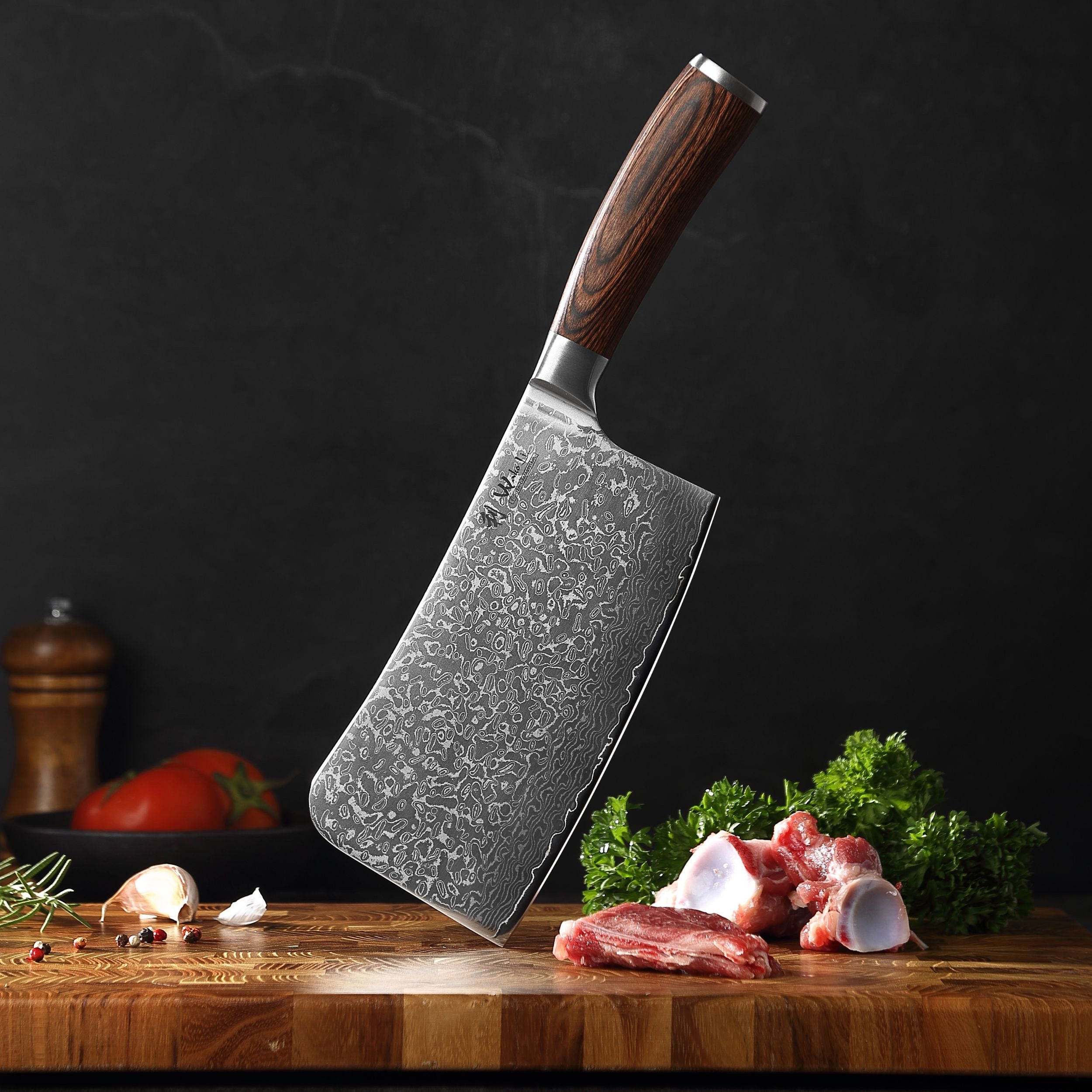 Wakoli Hackmesser EDIB Sakura Damast Knochenhackmesser Küchenmesser 18 cm Klinge