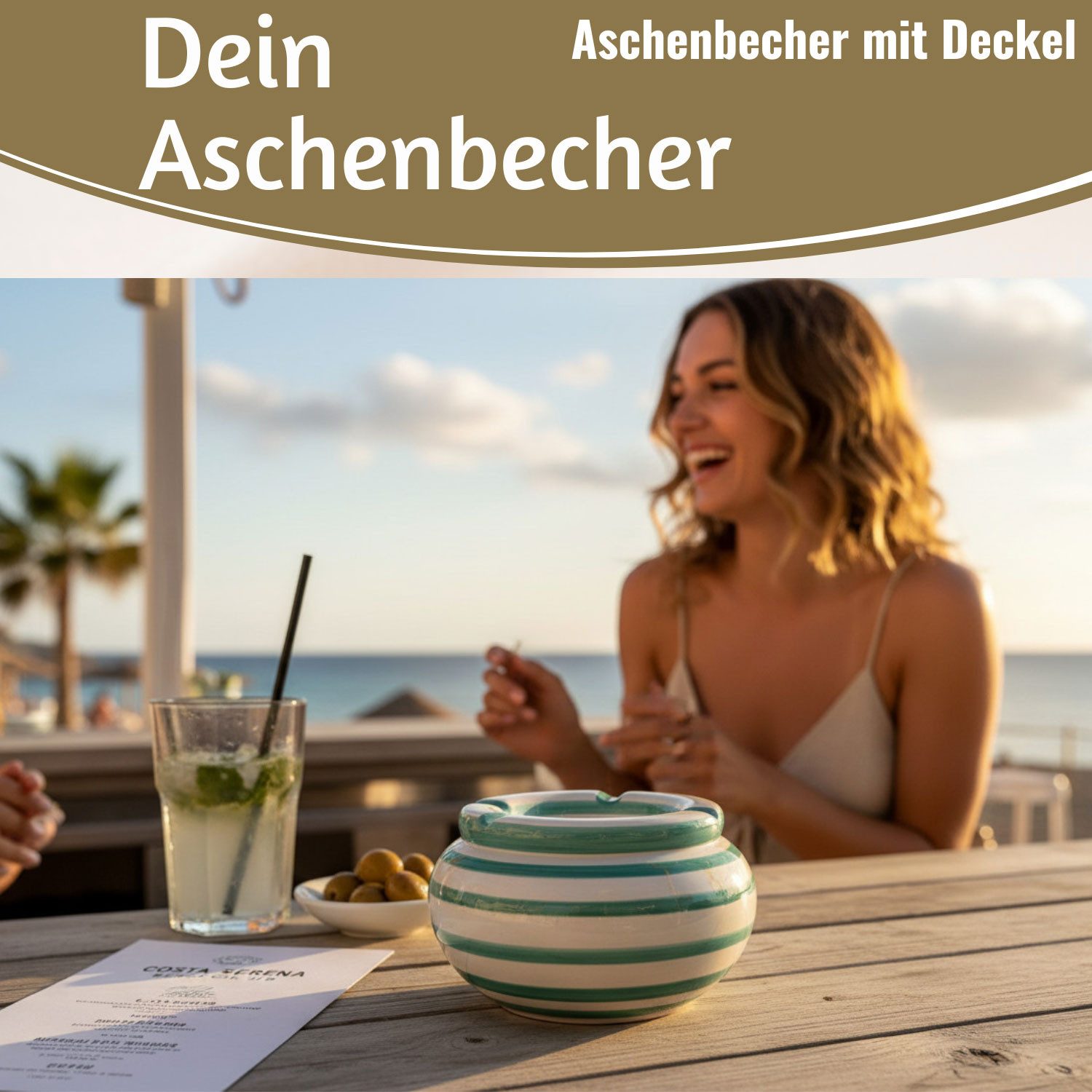 LS-LebenStil Aschenbecher XL Sturmaschenbecher 14x9cm Türkis Weiß Windaschenbecher, Windaschenbecher Ashtray Tischaschenbecher Garten Balkon Deko