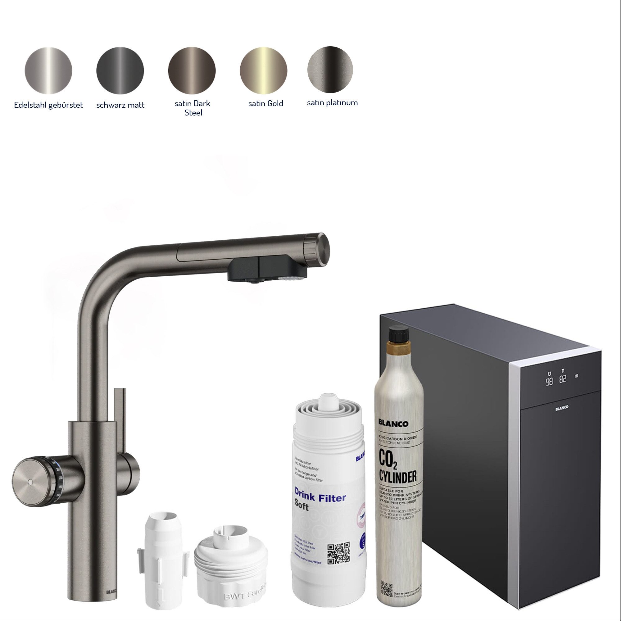 Blanco Küchenarmatur Trinkwasserarmatur Choice Icona L + Kühl- & CO₂-Einheit Choice.All