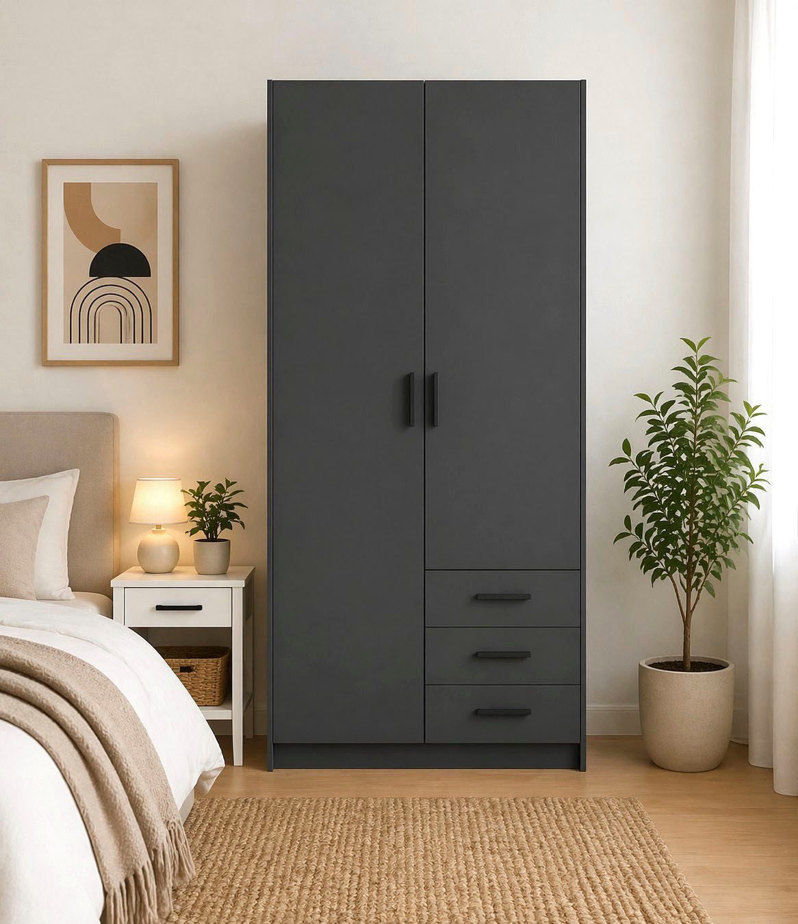 Home affaire Kleiderschrank Sprint, viel Stauraum, robuste Qualität, 3 Breiten 98, 147, 195 cm Breite 98,5/147 oder 195,5 cm, je mit Einlegeböden und Kleiderstange