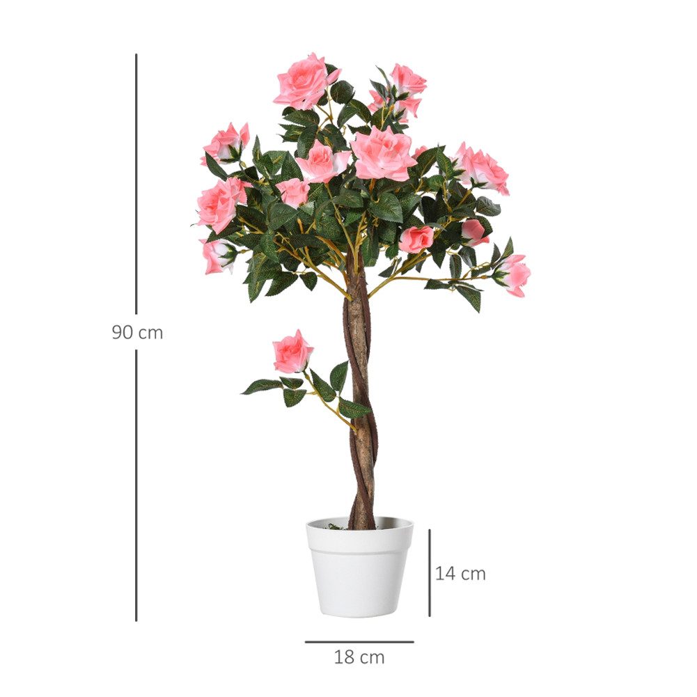 Kunstbaum mit Blüten 90 cm, künstlicher Blumenbaum, Kunstpflanze im Topf, FANNOU, Rosenbaum mit weißen Rosen für Zuhause Büro, Zimmerpflanze Dekopflanze
