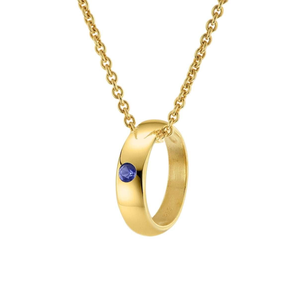 trendor Kette mit Anhänger 68062, Taufring Gold 333 mit Saphir an goldplattierter