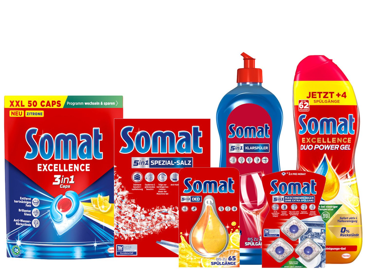 Somat SOMAT Lemon Caps 50 St. + Duo Gel + Salz + Klarspüler + Reiniger Spülmaschinentabs