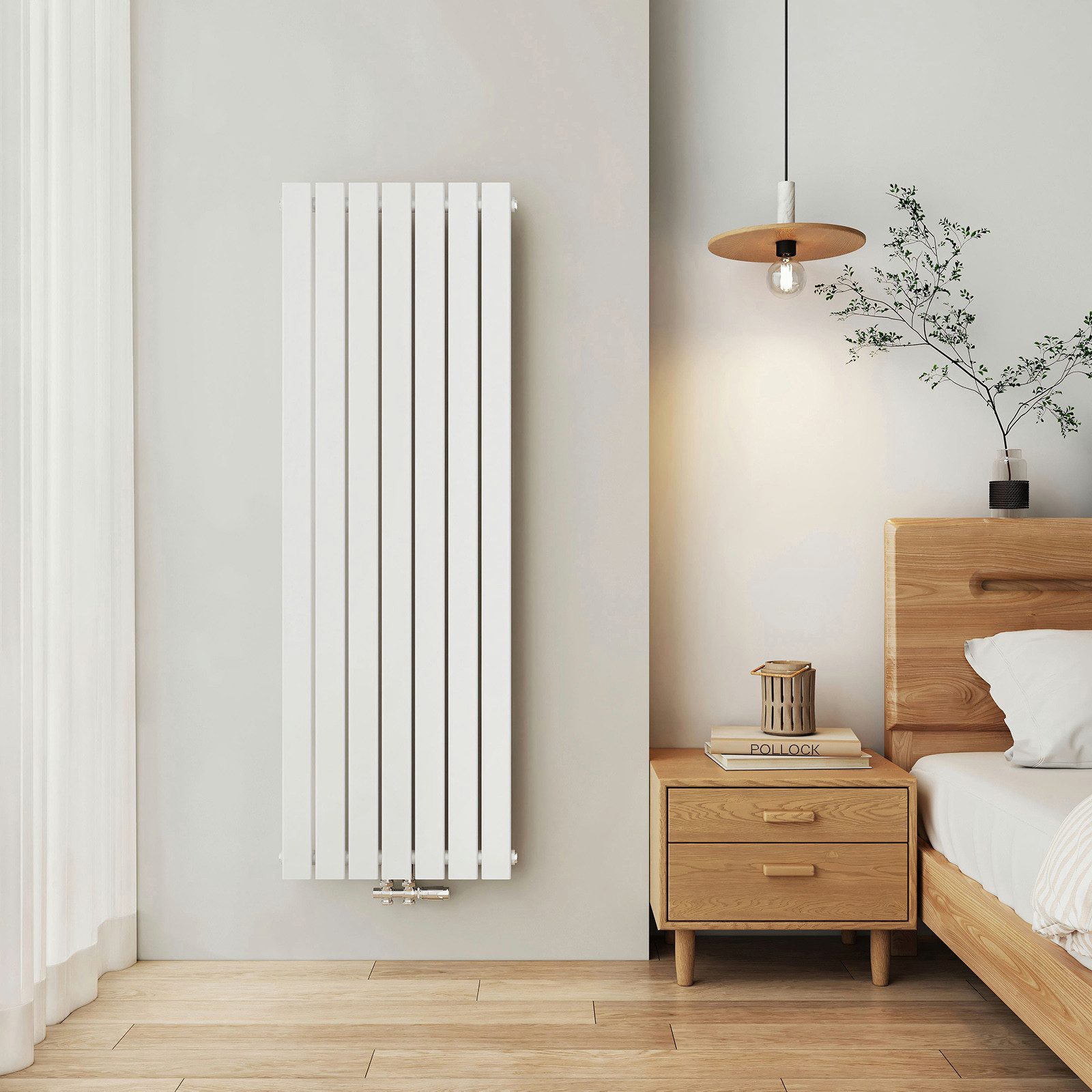 EMKE Heizkörper Flach Vertikal Einlagig Design Paneelheizkörper Höhe: 160/180cm, 877W für 9qm Raum Mittelanschluss Weiß