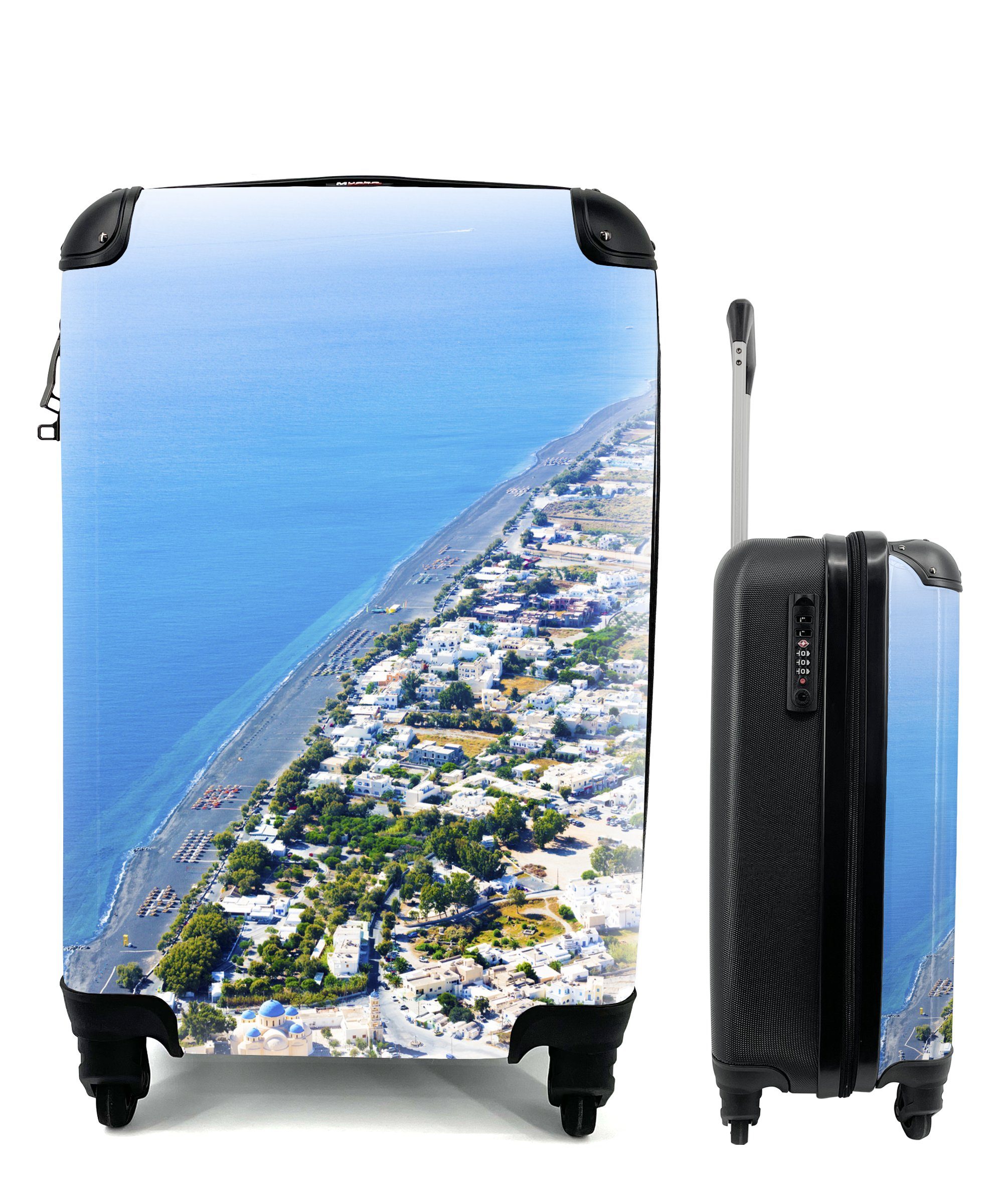 MuchoWow Handgepäckkoffer Luftaufnahme der Küste von Santorin Griechenland, 4 Rollen, Reisetasche mit rollen, Handgepäck für Ferien, Trolley, Reisekoffer