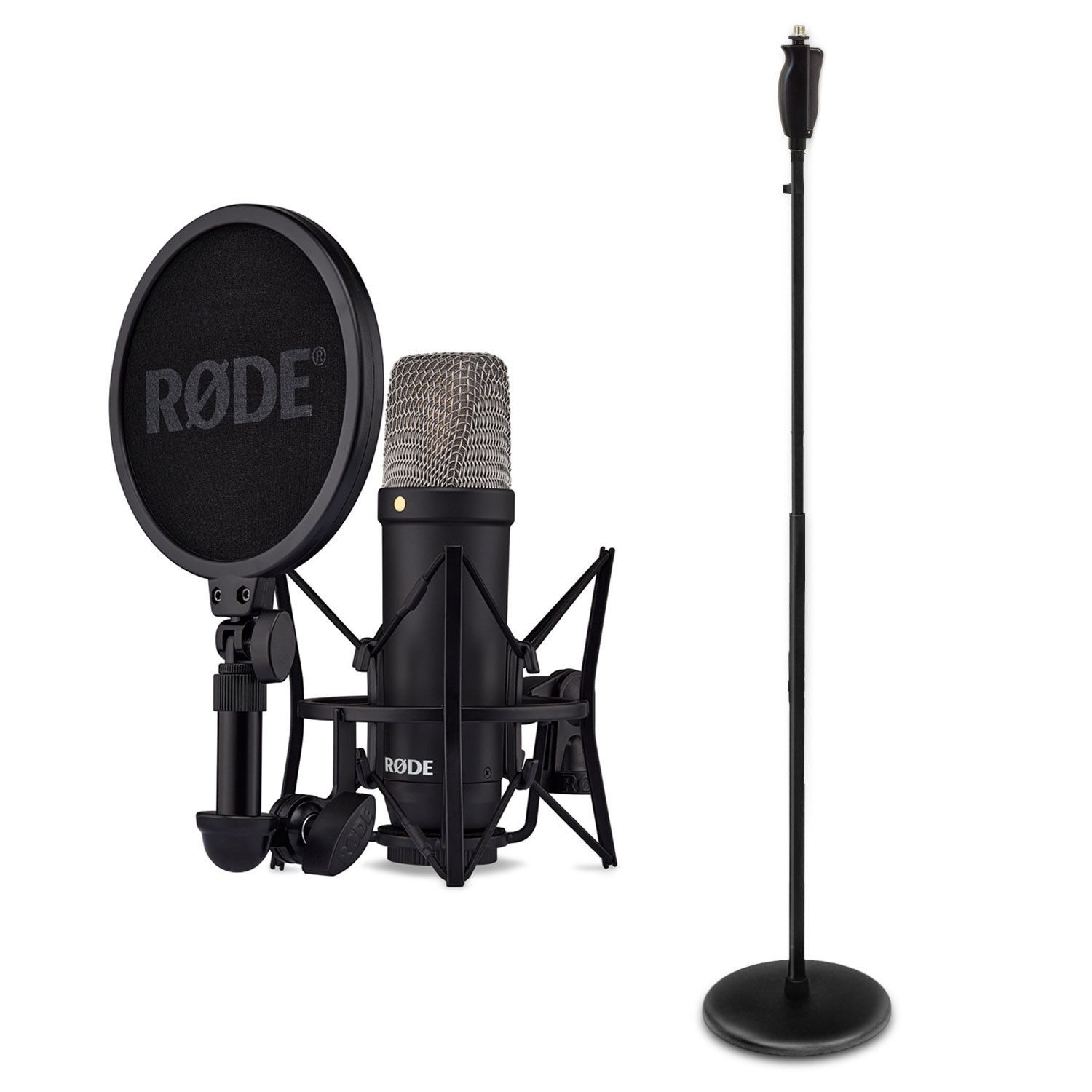 RØDE Mikrofon Rode Studio-Mikrofon NT1 Signature Black mit Einhand-Mikrofonständer (Analog), Vorteils-Set mit Einhand-Mikrofonständer