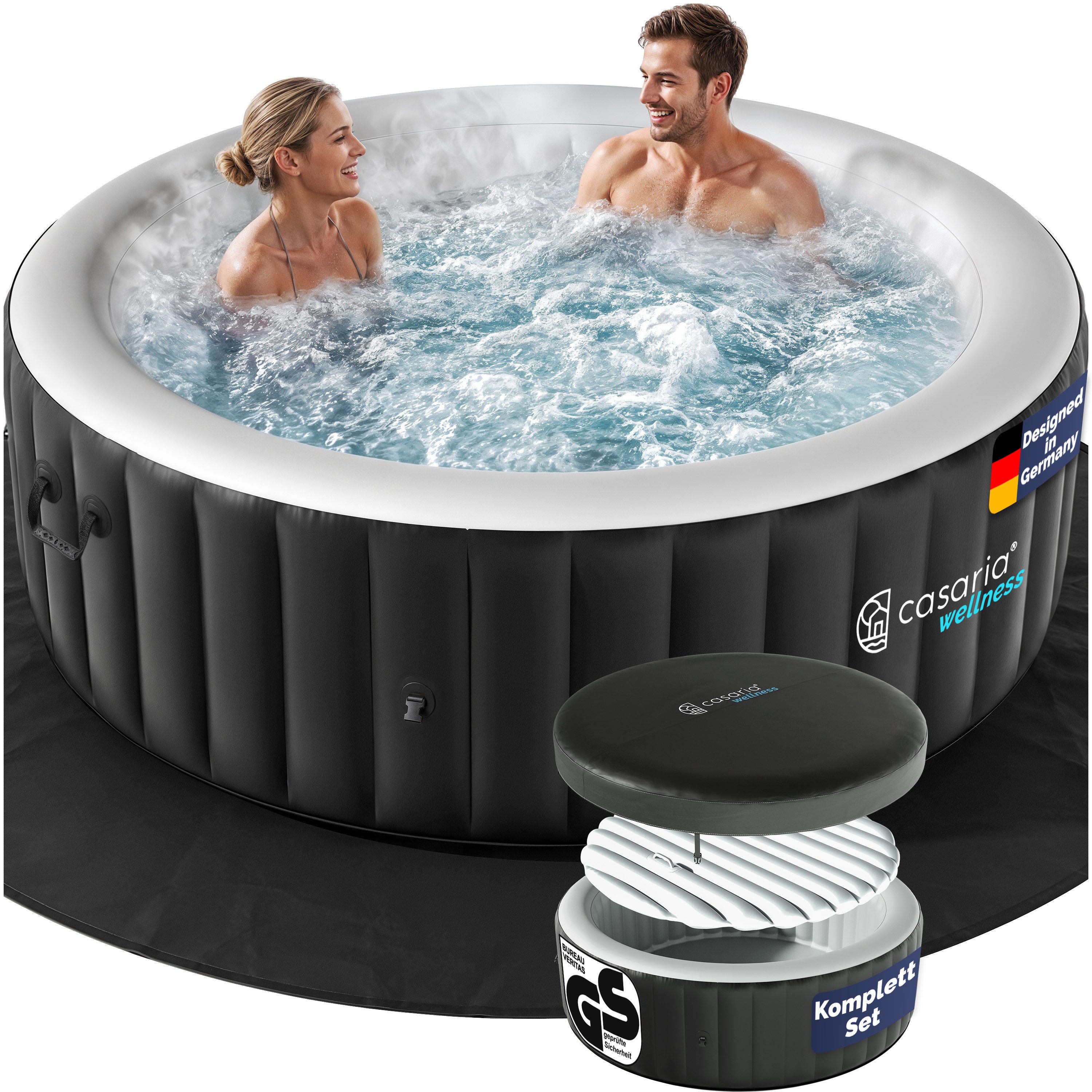 Casaria Whirlpool, aufblasbar 4 Personen winterfest Spa Pool Outdoor Hot Tub bis 42°Crund