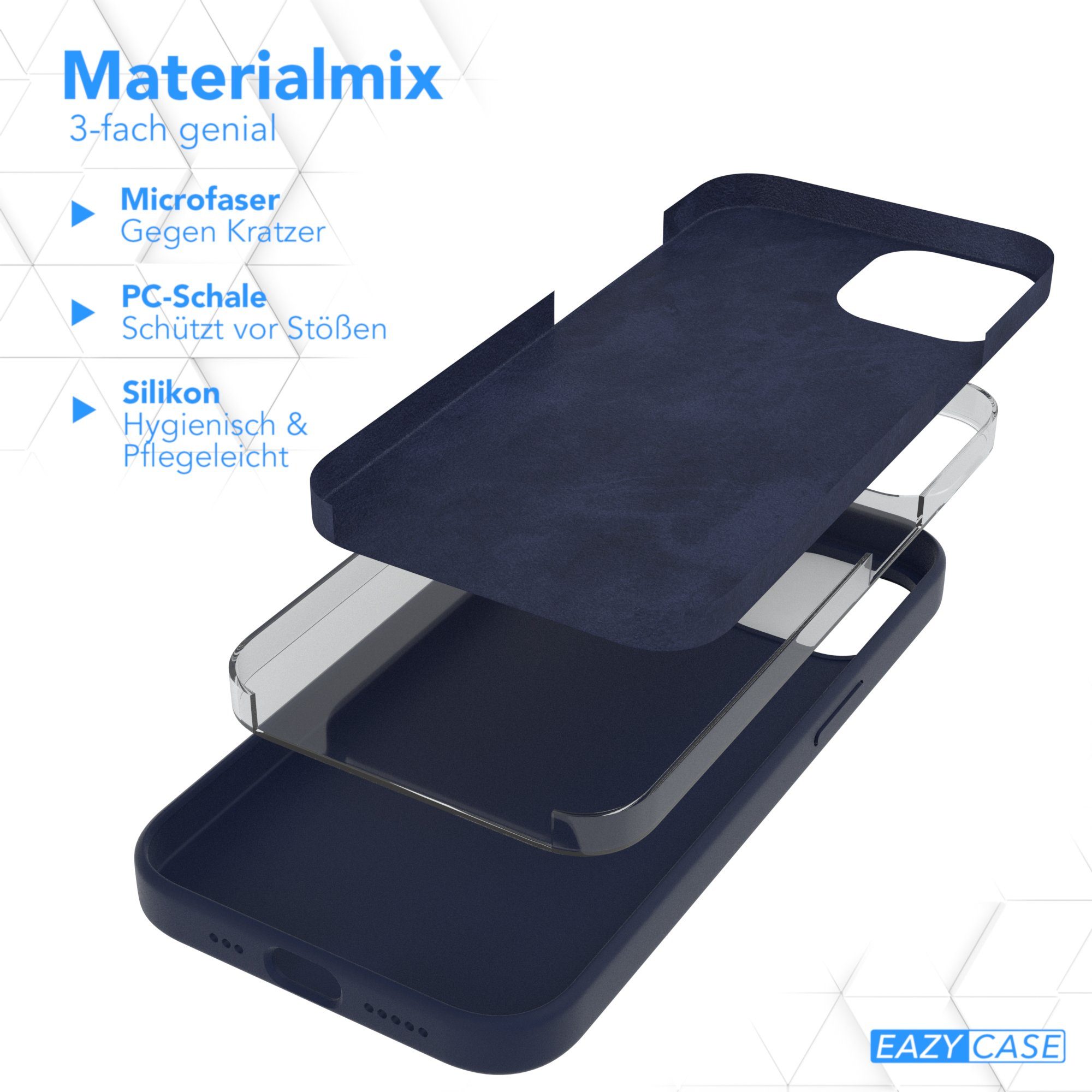 EAZY CASE Handyhülle Premium Silikon Case für Apple iPhone 14 6,1 Zoll, Handy Softcase Hülle Silikon mit Displayschutz Case Blau / Nachtblau – Bild 5 von 5