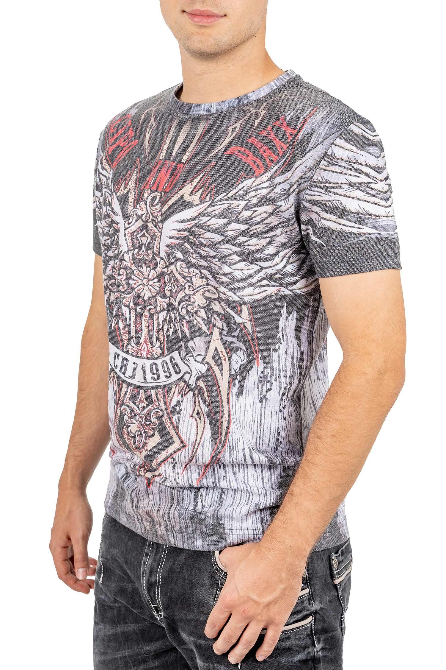 Cipo & Baxx Print-Shirt Auffälliges Kurzarm T-Shirt BA-CT746 mit Coolem Wings Kreuz Print