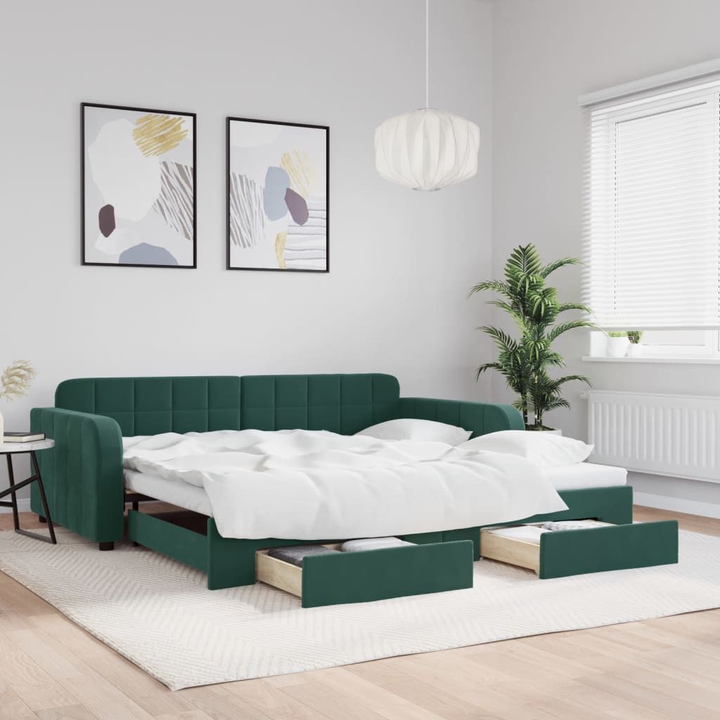 vidaXL Bett, Tagesbett Ausziehbar mit Schubladen Dunkelgrün 100x200 cm Samt günstig online kaufen
