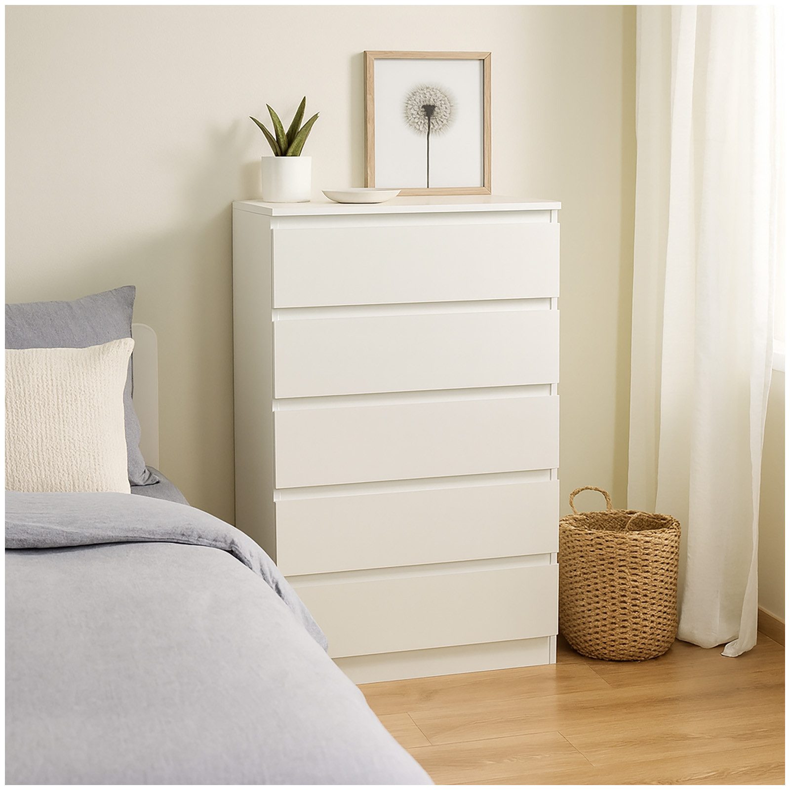 HTI-Living Kommode Kommode in weiß mit 5 grifflosen Schubladen (Stück, 1 St., 1 Kommode), Anrichte Sideboard Schrank