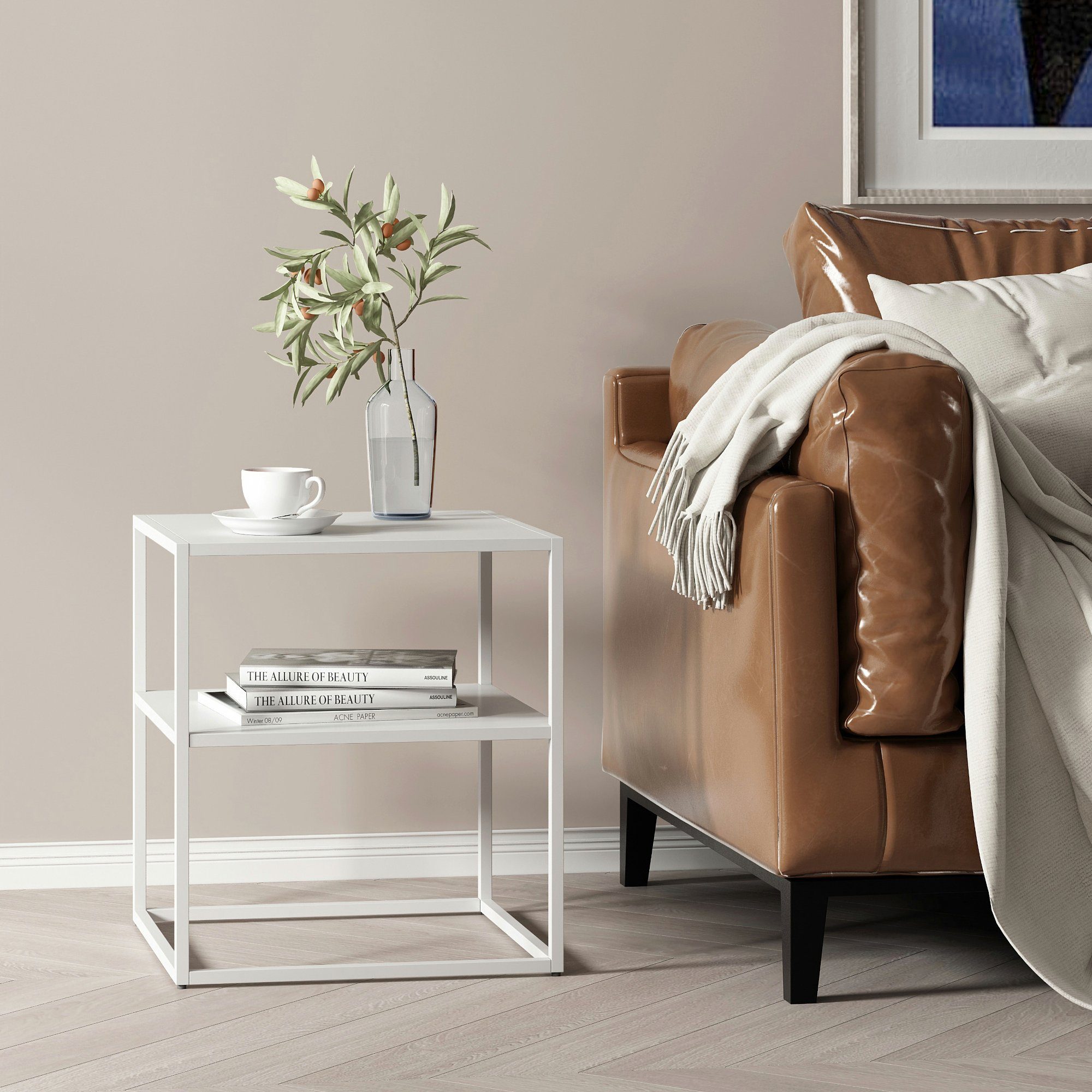 en.casa Beistelltisch, »Raahe« mit Ablage aus Stahl 50 x 45 x 40 cm Weiß günstig online kaufen