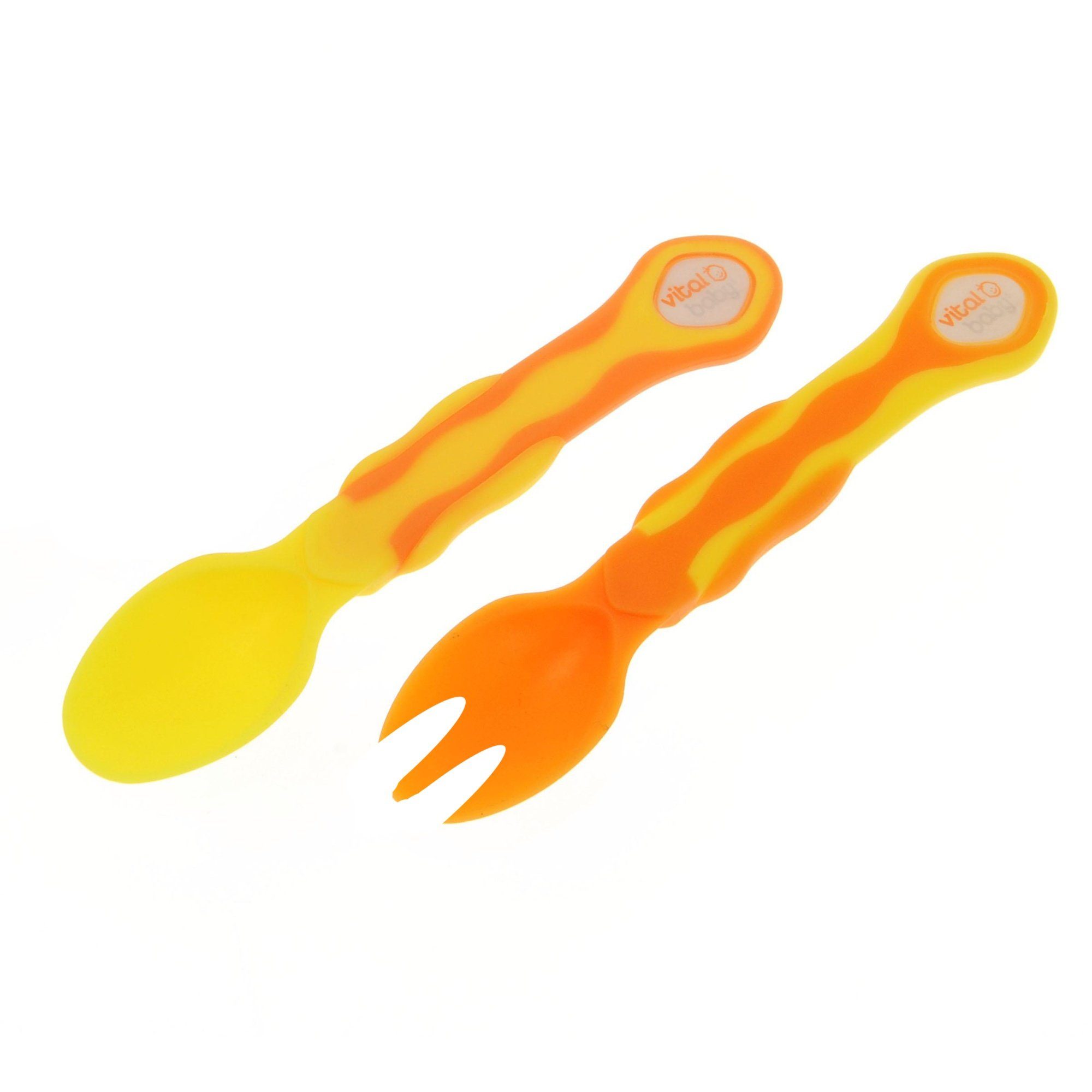 Vital Baby Kinderbesteck Gabel- und Löffelset 2er Set, ergonomisches Kinderbesteck, 1 Personen, gaumenfreundliche Löffelschale