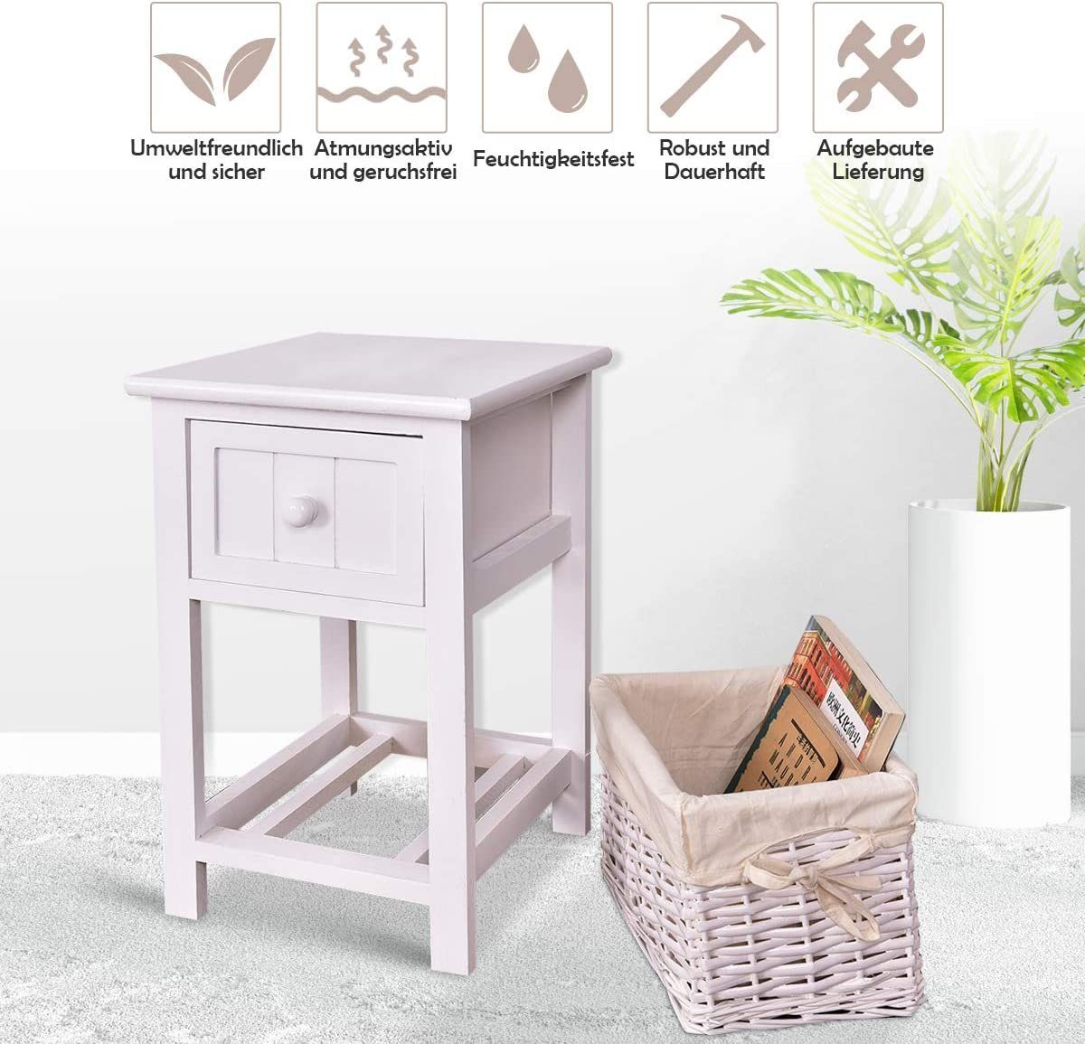COSTWAY Nachttisch (1-St), mit abnehmbarem Korb & Schublade, Holz 28x31x45c günstig online kaufen