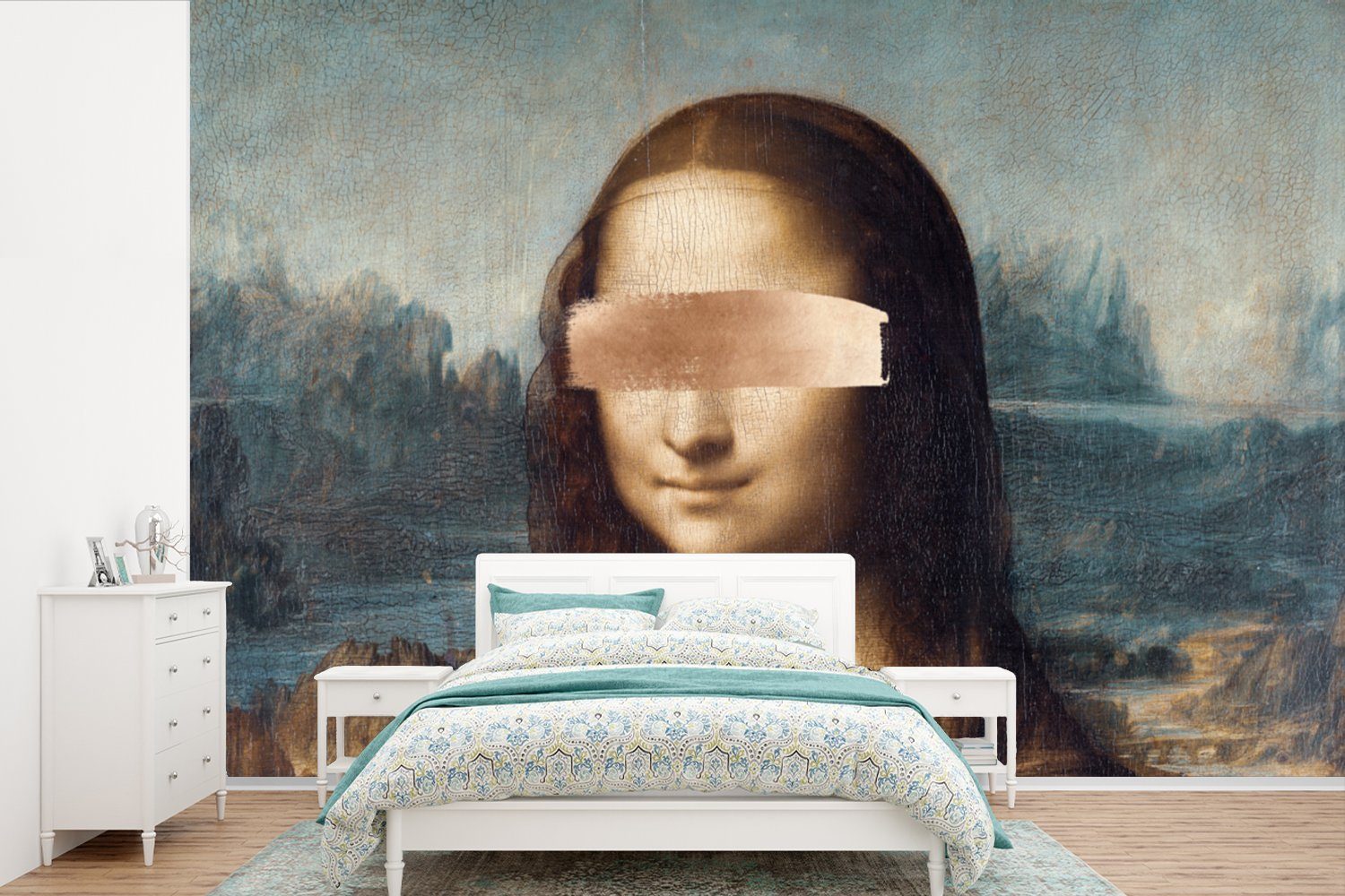 MuchoWow Fototapete Wohnzimmer, Kinderzimmer, da Tapete Vinci Leonardo Roségold, Vinyl Wallpaper (6 bedruckt, - Matt, - für Mona Lisa St), Schlafzimmer