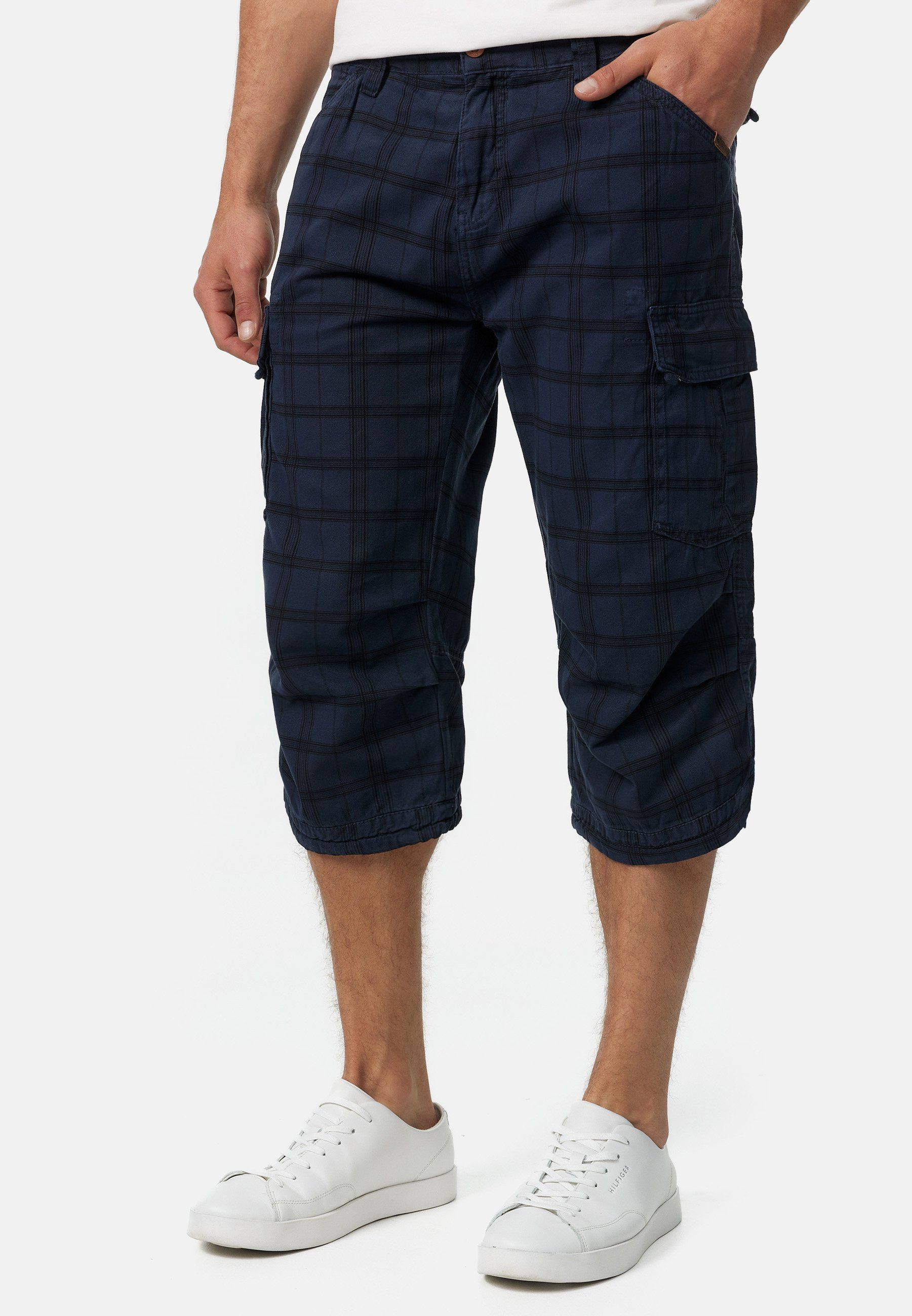 Indicode Cargoshorts Herren Nicolas Check Cargo Shorts Herrenshorts aus einer robusten Materialmischung