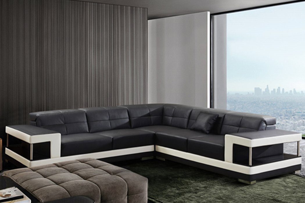 JVmoebel Ecksofa, Ledersofa L-Form Couch Ecksofa Design Garnitur Wohnlandschaft Schwarz Sofa