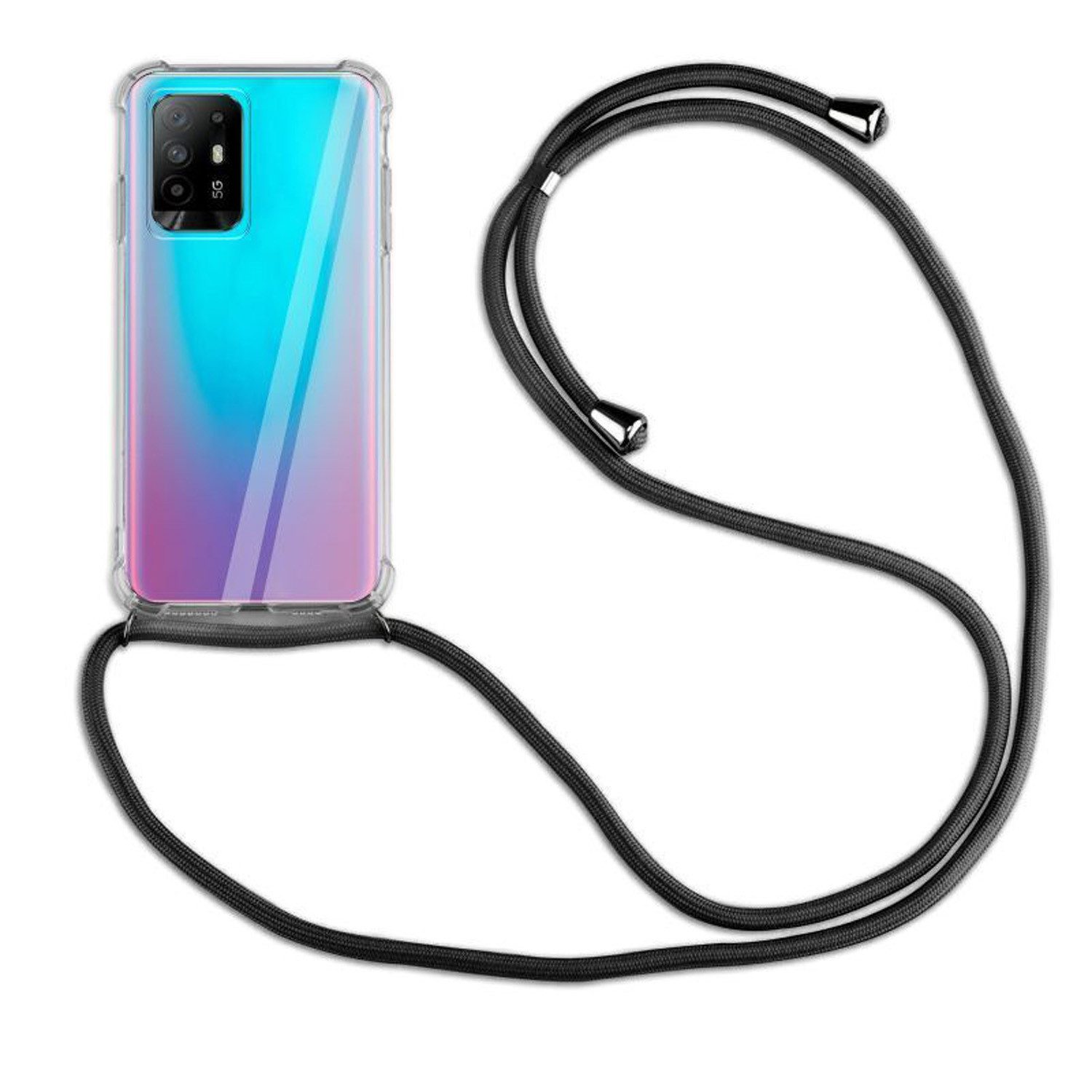 betterfon Handykette für Oppo A94 5G Handyhülle mit Band & Kordel Bumper Schwarz, Hände frei – mit Silikonhülle & Schnur für flexiblen Alltag