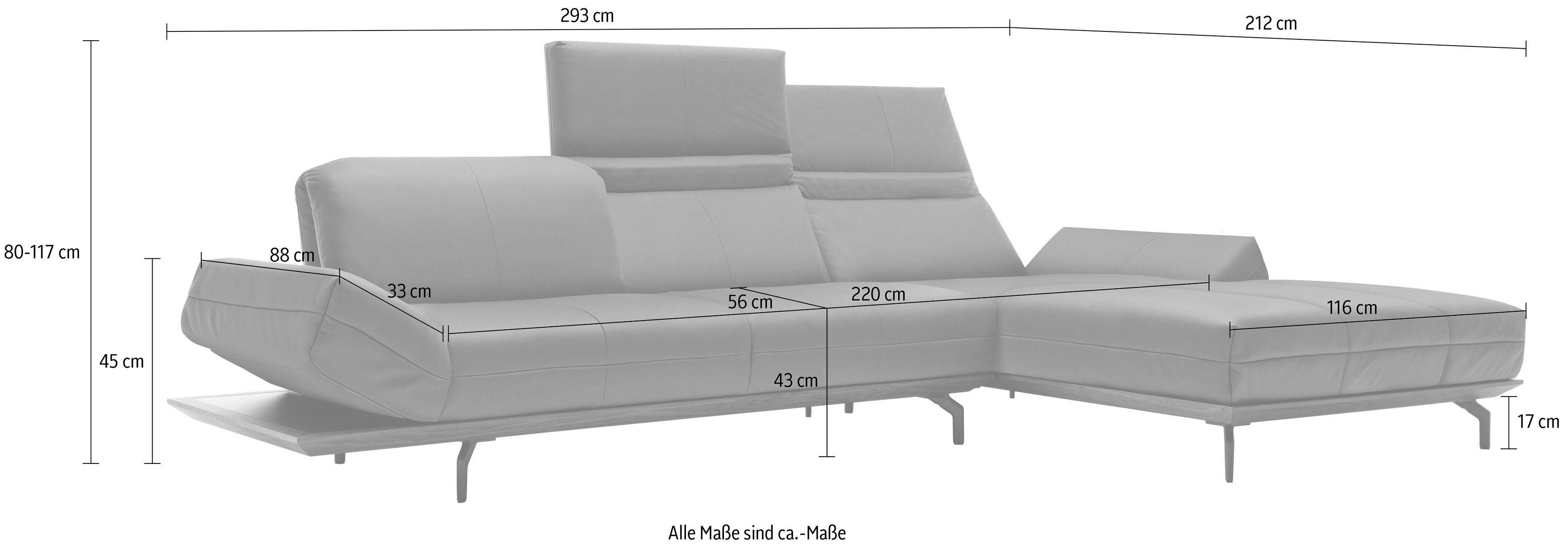 sofa 2 Holzrahmen Eiche hs.420, Natur oder cm in Breite Nußbaum, 293 hülsta in Ecksofa Qualitäten,
