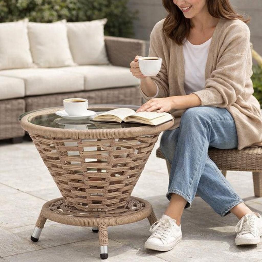 JVmoebel Gartentisch Designer Runder Couchtisch Designer Glasplatte Exklusiver Gartentisch (1-St), Made in Europa