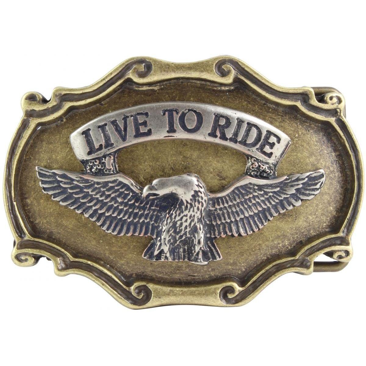BELTINGER Gürtelschnalle Adler Live to Ride 4,0 cm - Buckle Wechselschließe Gürtelschließe 40mm bicolor g/s | Gürtelschnallen
