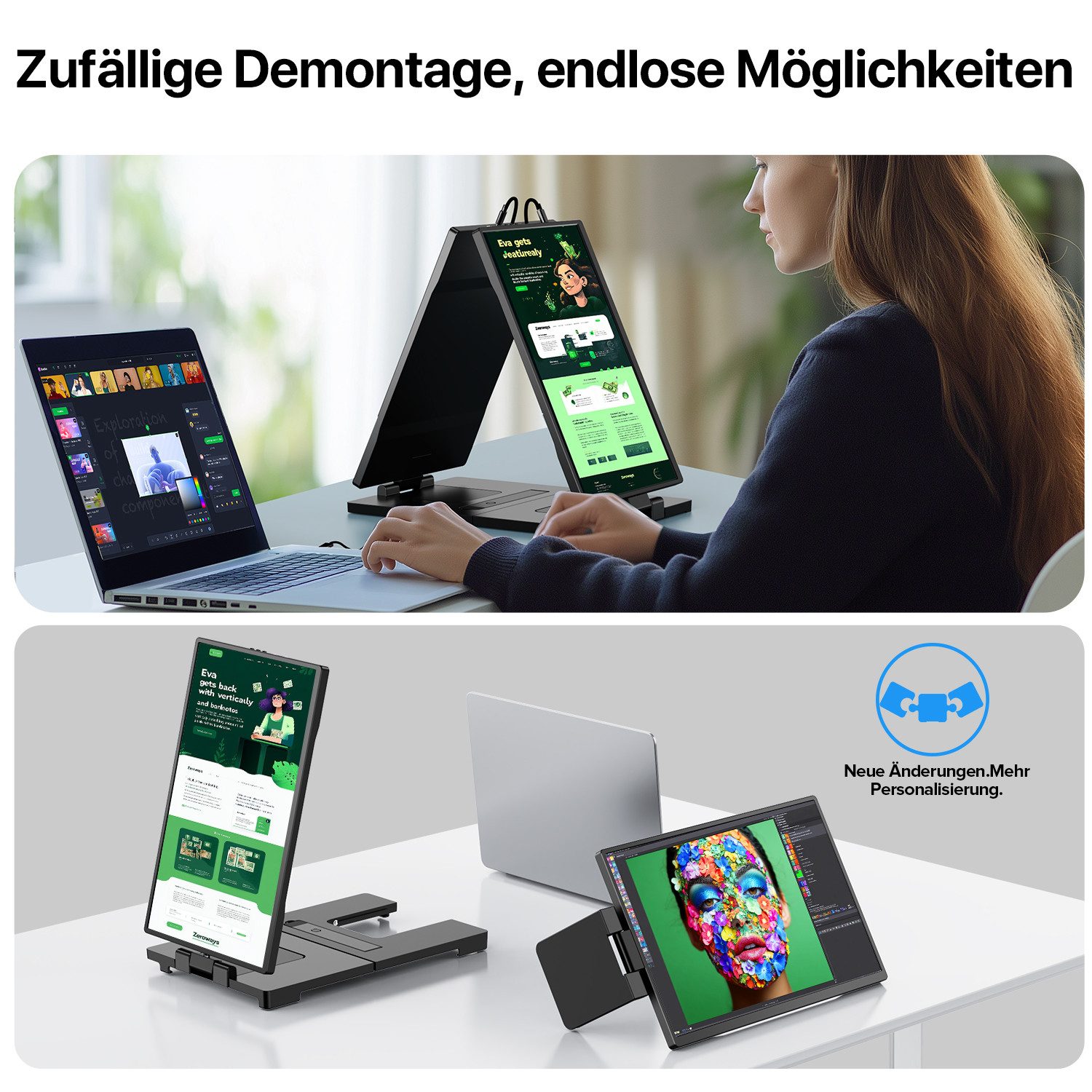 UPERFECT 2K-Dual-Screen-Laptop-Bildschirm-Extender, Tragbarer Monitor Portabler Monitor (35,56 cm/14 ", 2240x1400 px, QHD, 60 Hz, IPS)
