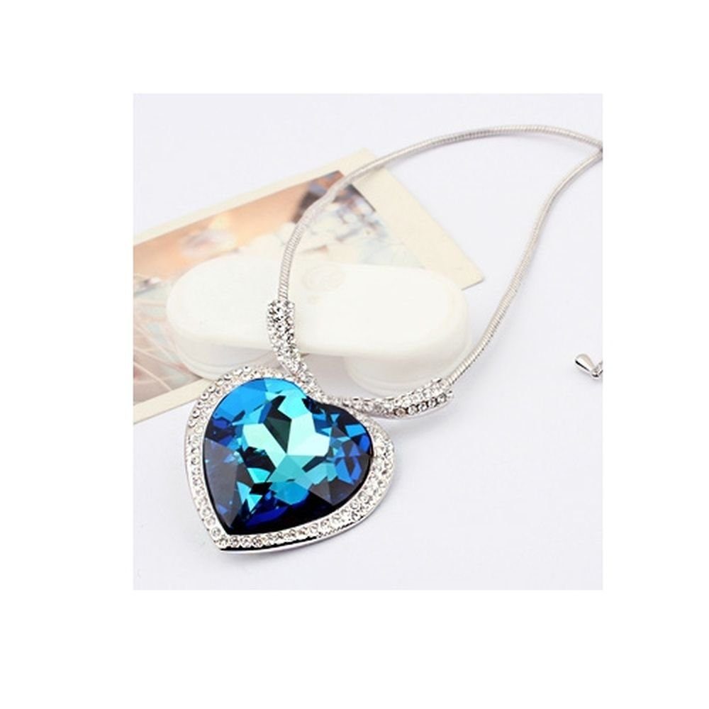 BUNGSA Kette mit Anhänger Kette Silber inkl. Blue Necklace Messing Halskette Damen aus für Heart Organza), (1-tlg., Schmuckbeutel