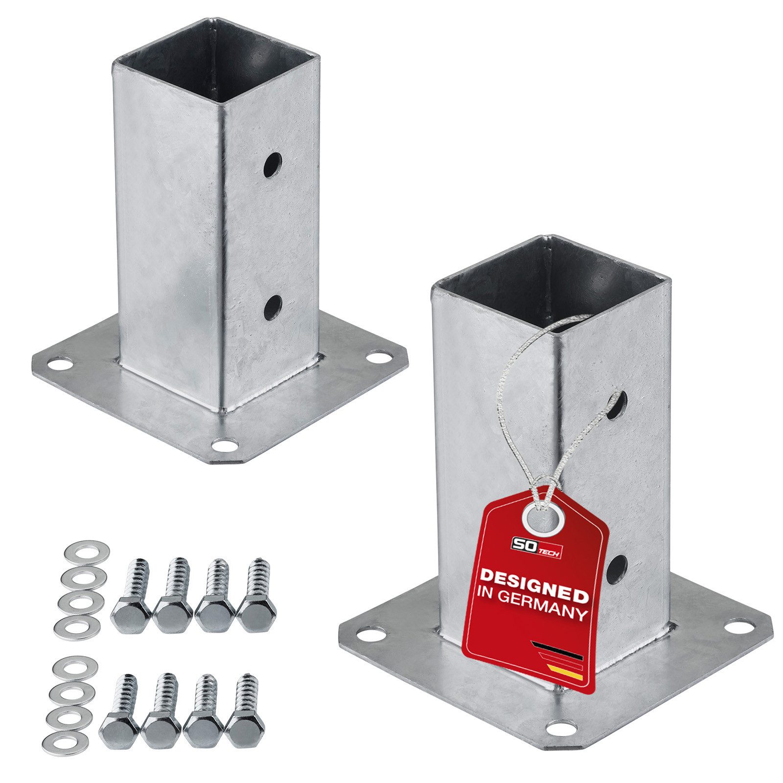 SO-TECH® Pfostenträger für Vierkantholz, zum Aufschrauben, aus Stahl feuerverzinkt, (Spar-Set, 2-St), Höhe 152 mm, Terrasse Gartenpfosten 60 x 60 mm mit Schrauben