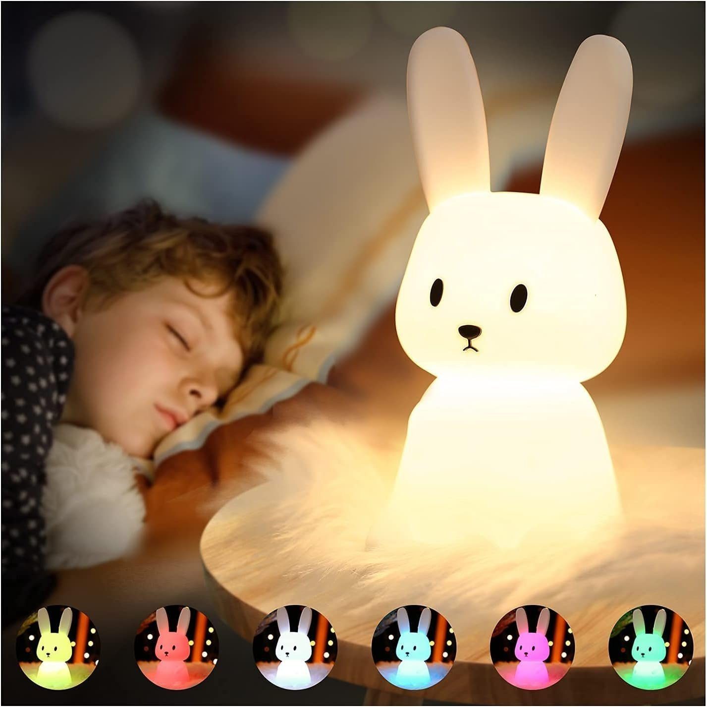 Bunny DOPWii Kinder,7 Funktion Lichtwechsel&Timing 1200mAh Nachtlicht Nachtlicht Silikon