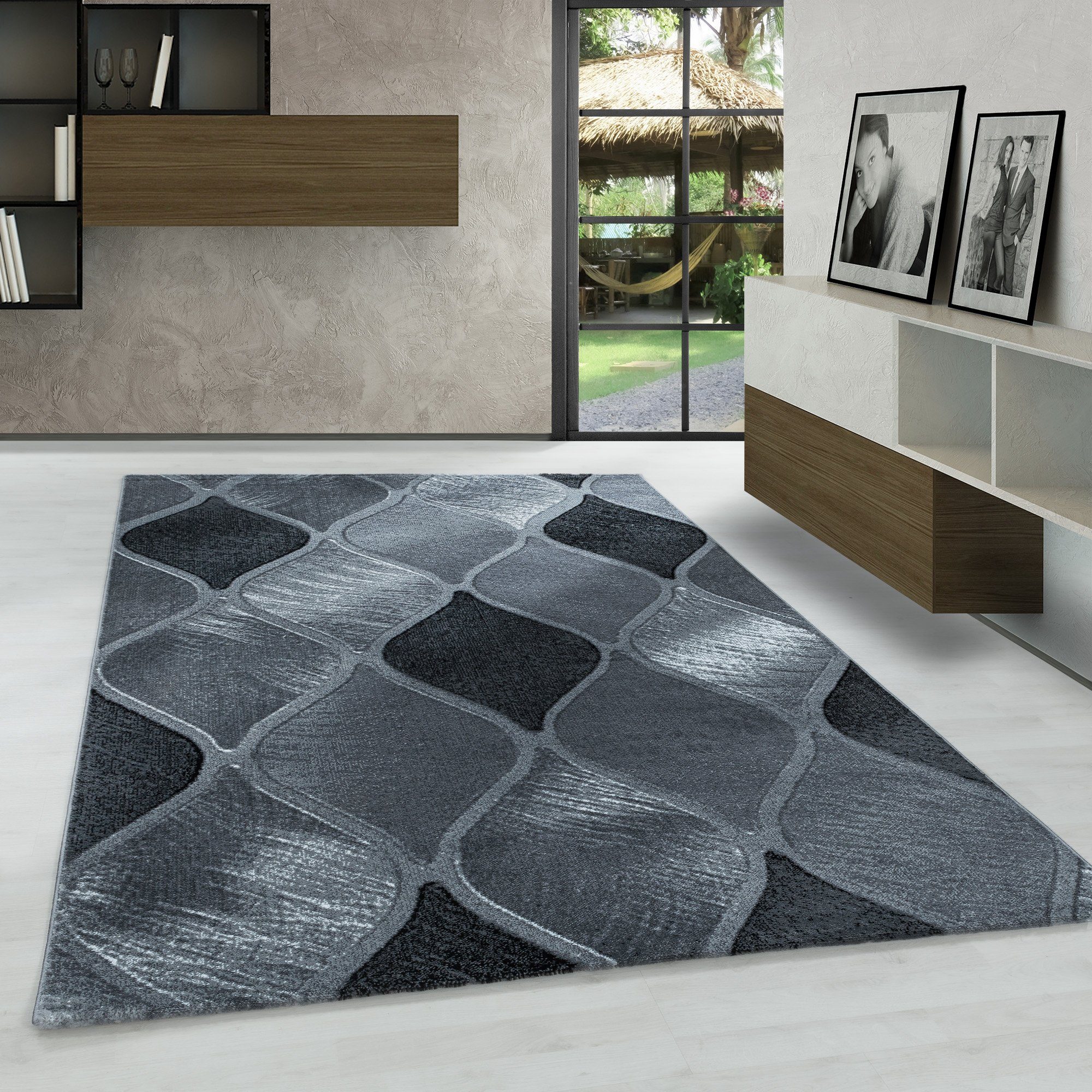 Teppich Geometrisch Design, Carpetsale24, Läufer, Höhe: 9 mm, Kurzflor  Teppich Geometrisch Design Teppich Modern Teppich Wohnzimmer | Shaggy-Teppiche