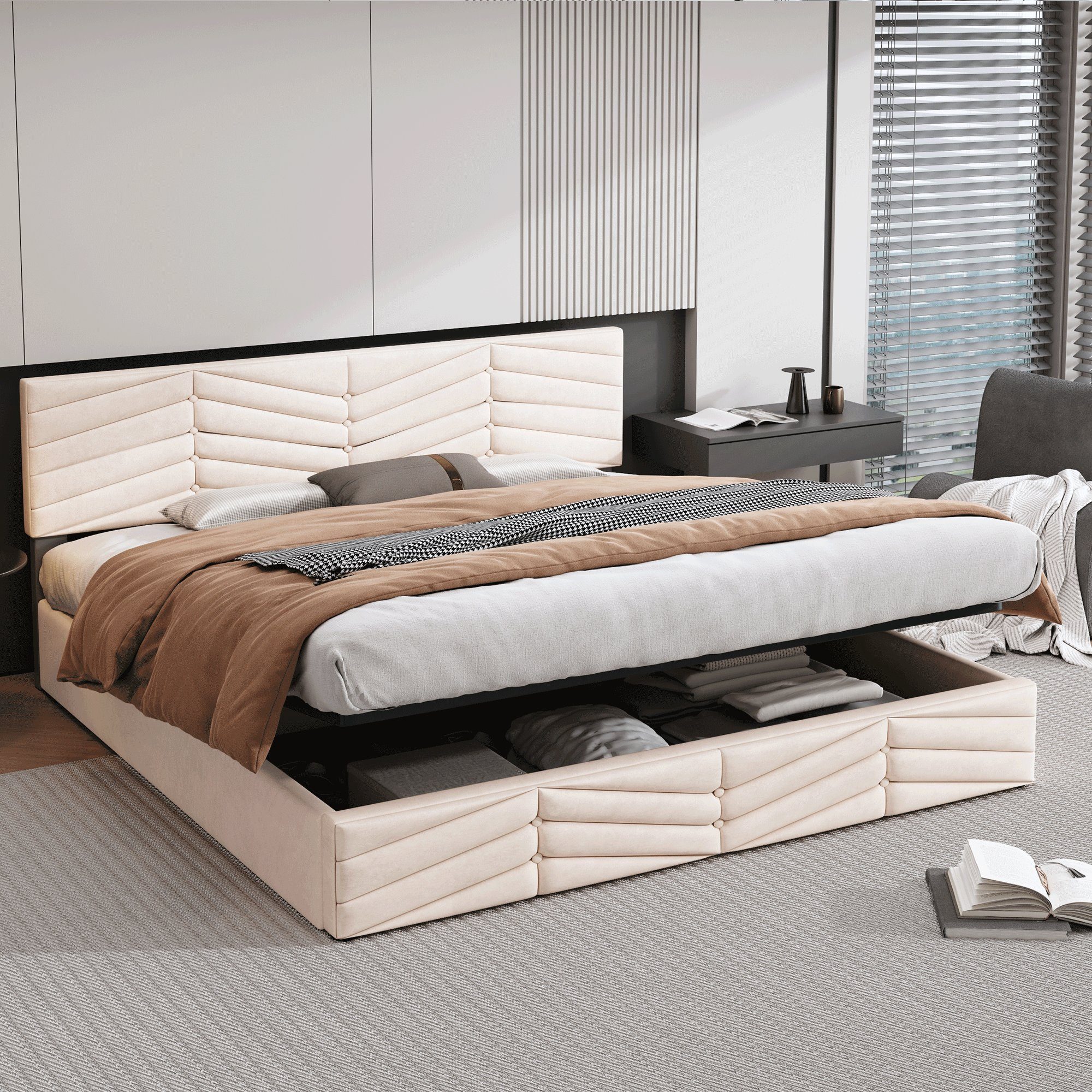 REDOM Polsterbett Doppelbett Bett Stauraumbett Jugendbett günstig online kaufen
