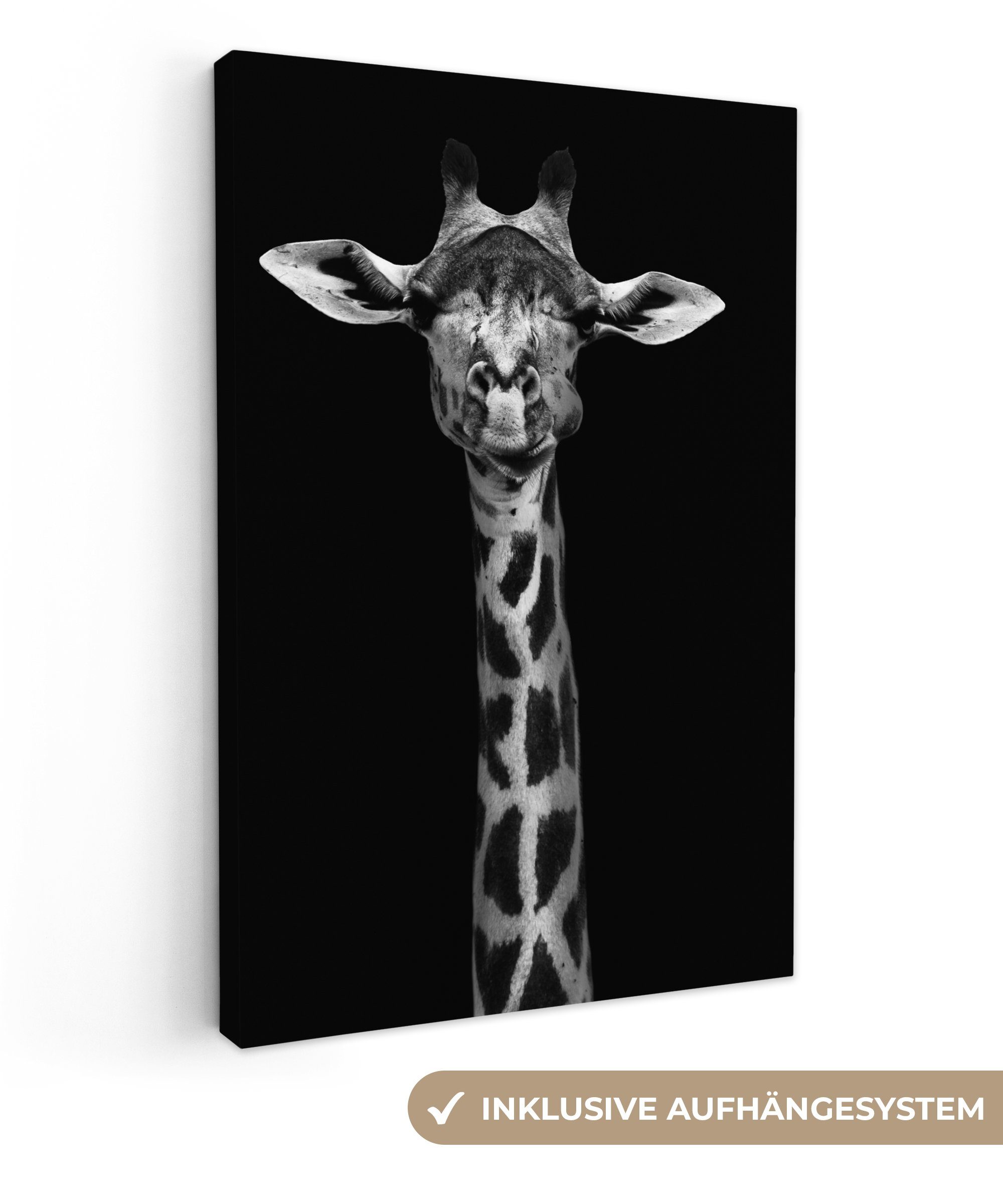OneMillionCanvasses® Leinwandbild Giraffe - Tiere - Porträt - Schwarz, Fotodruck (1 St), Leinwand Canvas Wandbild, Wanddekoration 20x30 cm