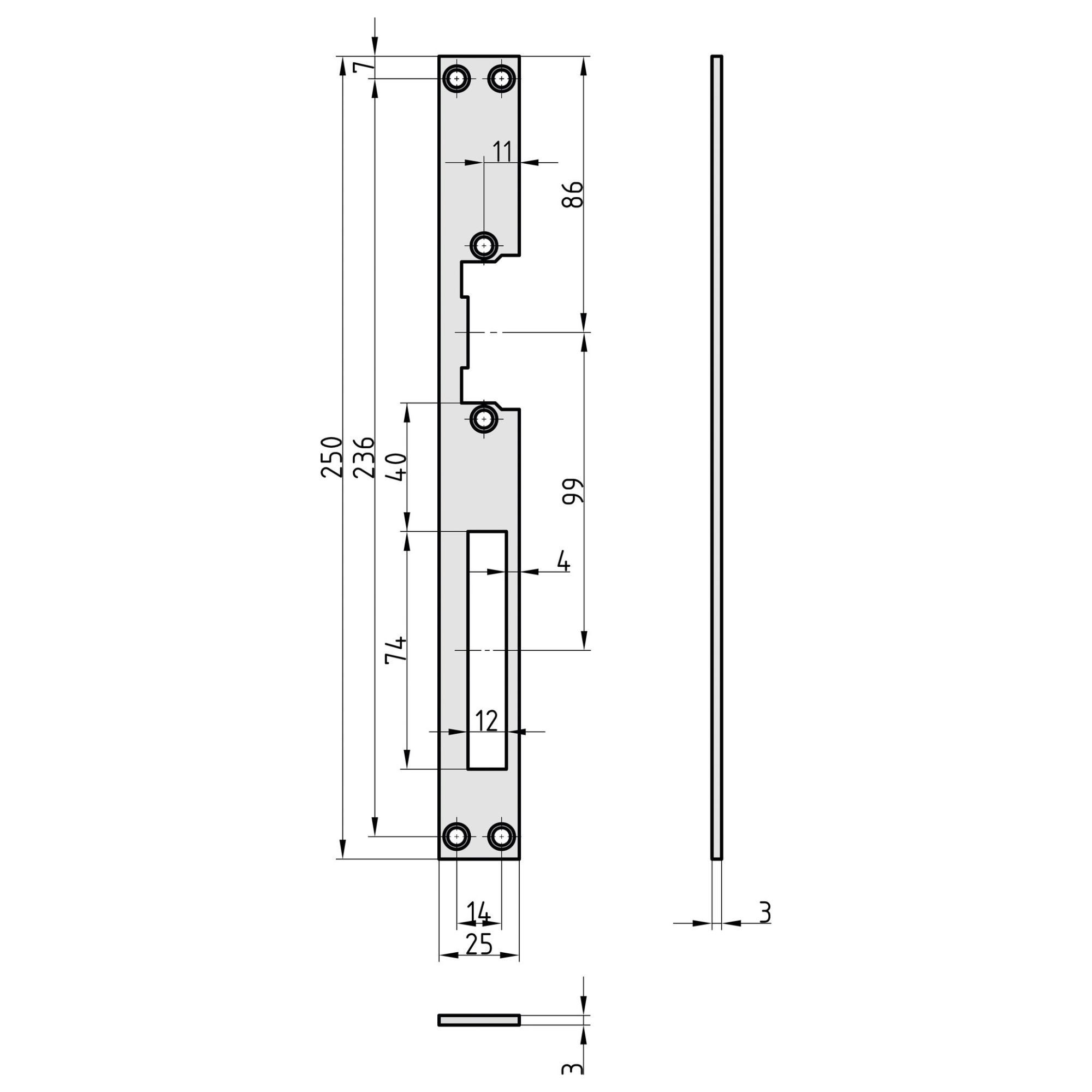 ASSA ABLOY Winkelschließblech Schließblech, (Packung), für E-Öffner, Edelstahl, käntig, L250 x B25 x Stärke 3 mm, DIN R/L